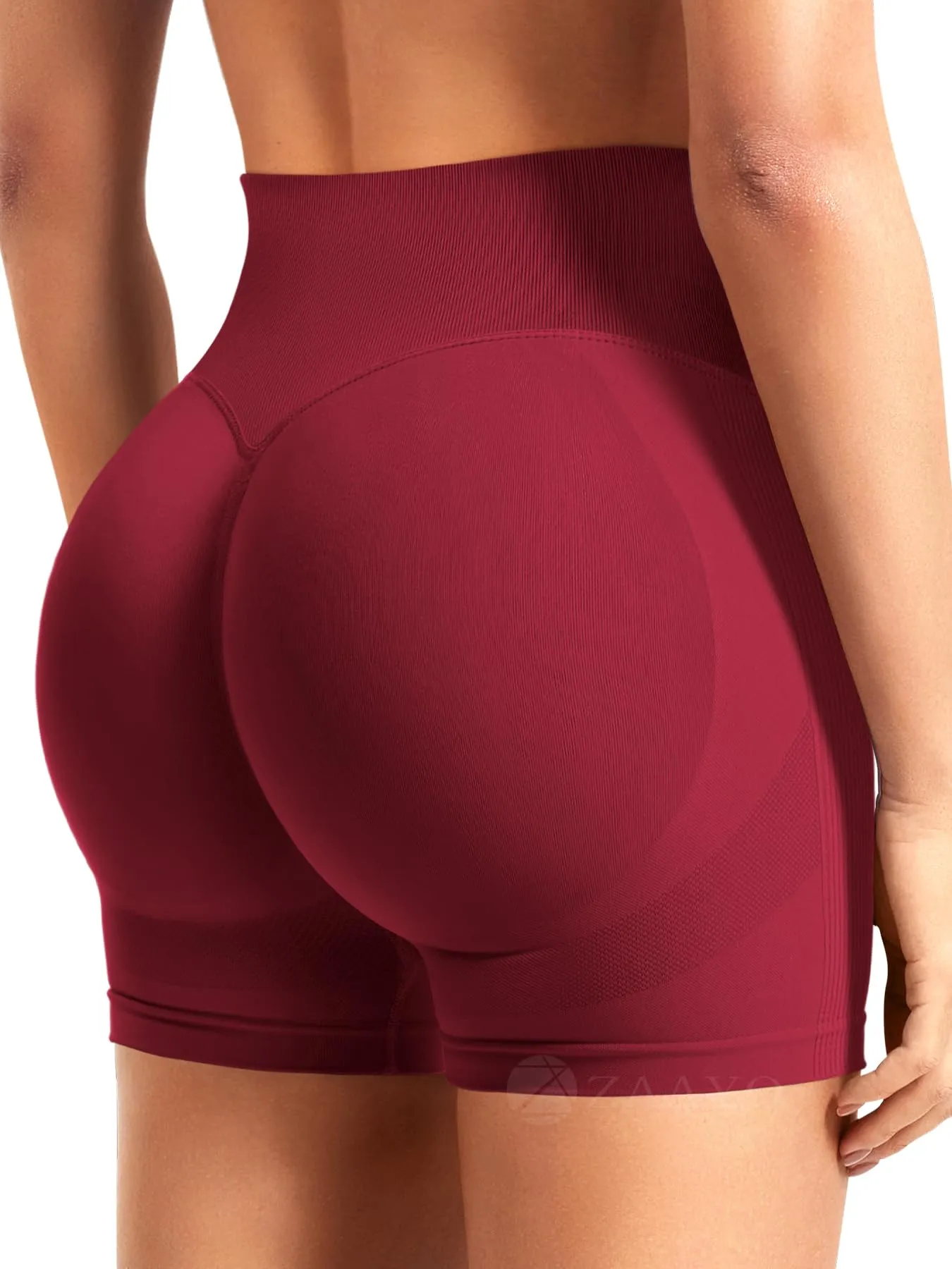 ZAAYO, pantaloncini da donna per il workout, 9.1 cm Scrunch, pantaloncini senza cuciture, a vita alta, per sollevamento del sedere, per palestra, yoga, stile biker, rosso vivo, S