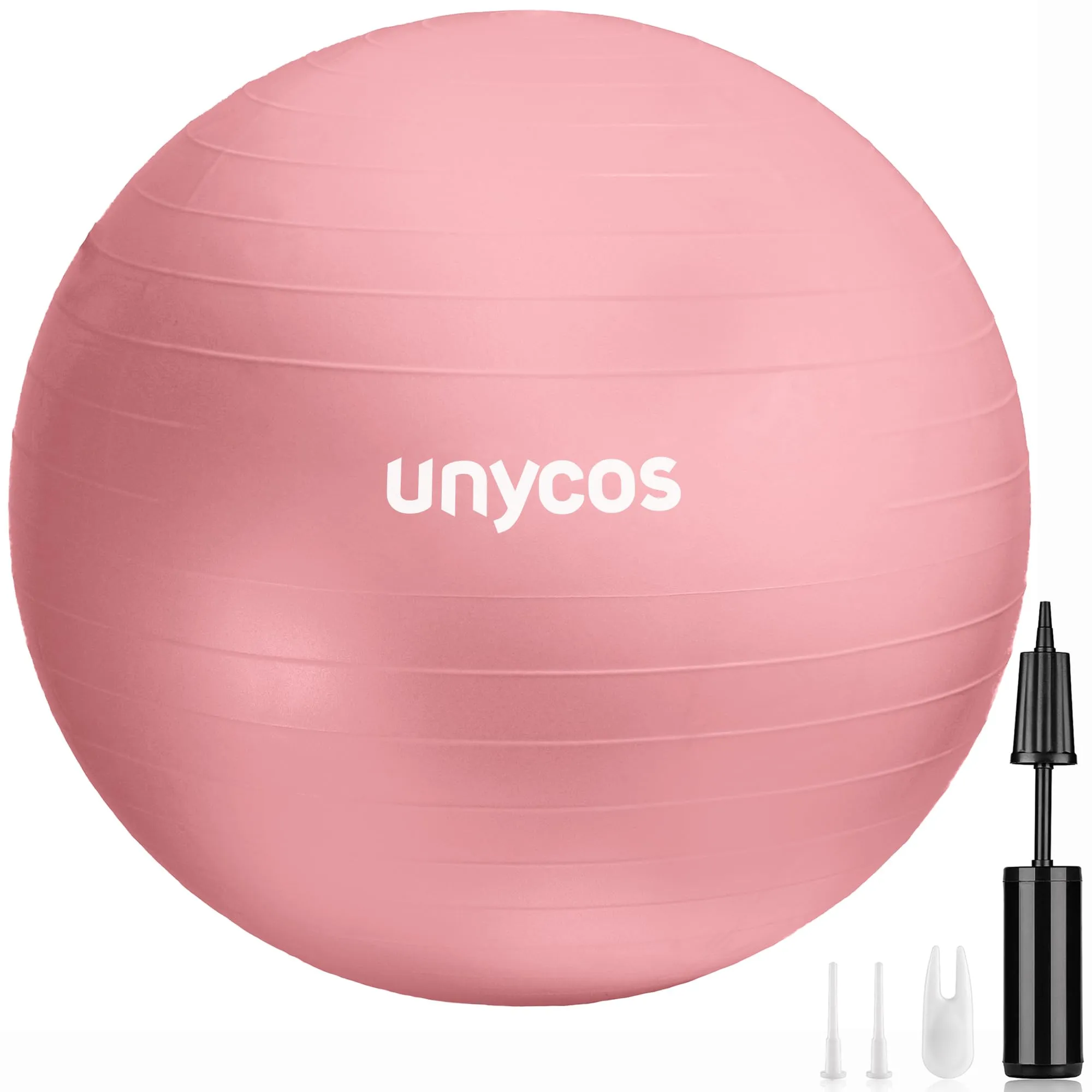 unycos - Palla Fitness per Pilates e Yoga 75 cm, Gonfiatore Incluso, Fitball Anitiscivolo, Supporta 300 kg, Anti-Sfondamento da Ginnastica/Gravidanza, Rafforzamento Addominale (Rosa Chiaro con Logo)