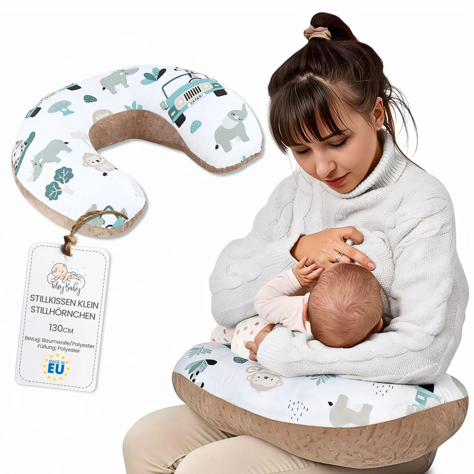 Totsy Baby Cuscino allattamento e gravidanza Basic 130 cm - cuscini neonato per allattare e dormire accessori per mamma y bebe lavabile e multifunzione Oeko-Tex Africa Cachi