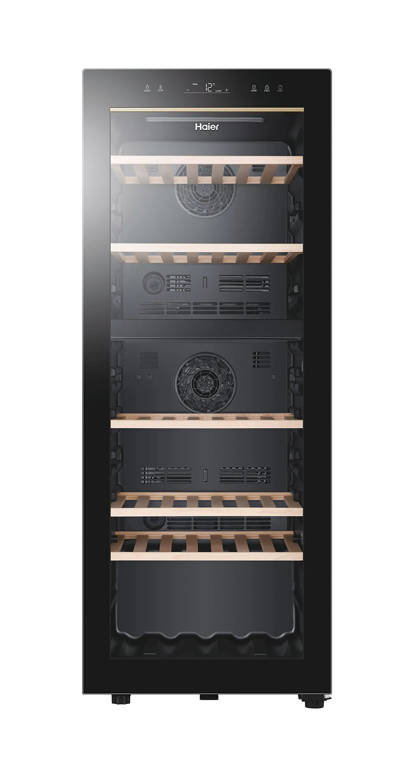 Haier Wine Bank 50 Serie 5 Cantinetta Vino Doppia Temperatura, 79 Bottiglie, Vetro Anti-UV, LED 3D, Controllo tramite App, Libera Installazione, Classe G, 49,5 x 58 x 127 cm, Nera - HWS79GDG