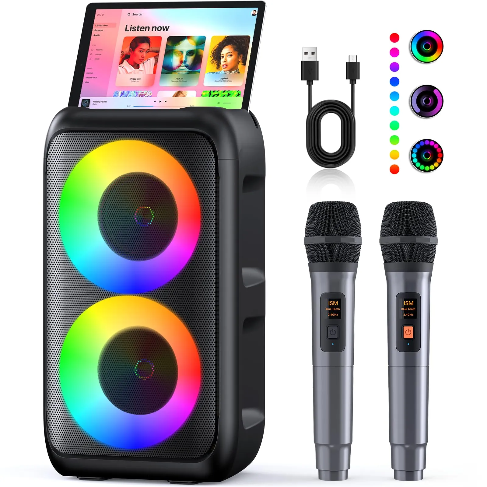 Karaoke con Microfono (2025 Ultimo Modello) | Cassa Bluetooth con 2 Microfoni per Adulti e Bambini | Supporta TV/Smartphone/iPad/TWS/AUX/USB/FM | Per Party, Casa, Compleanni, Viaggio