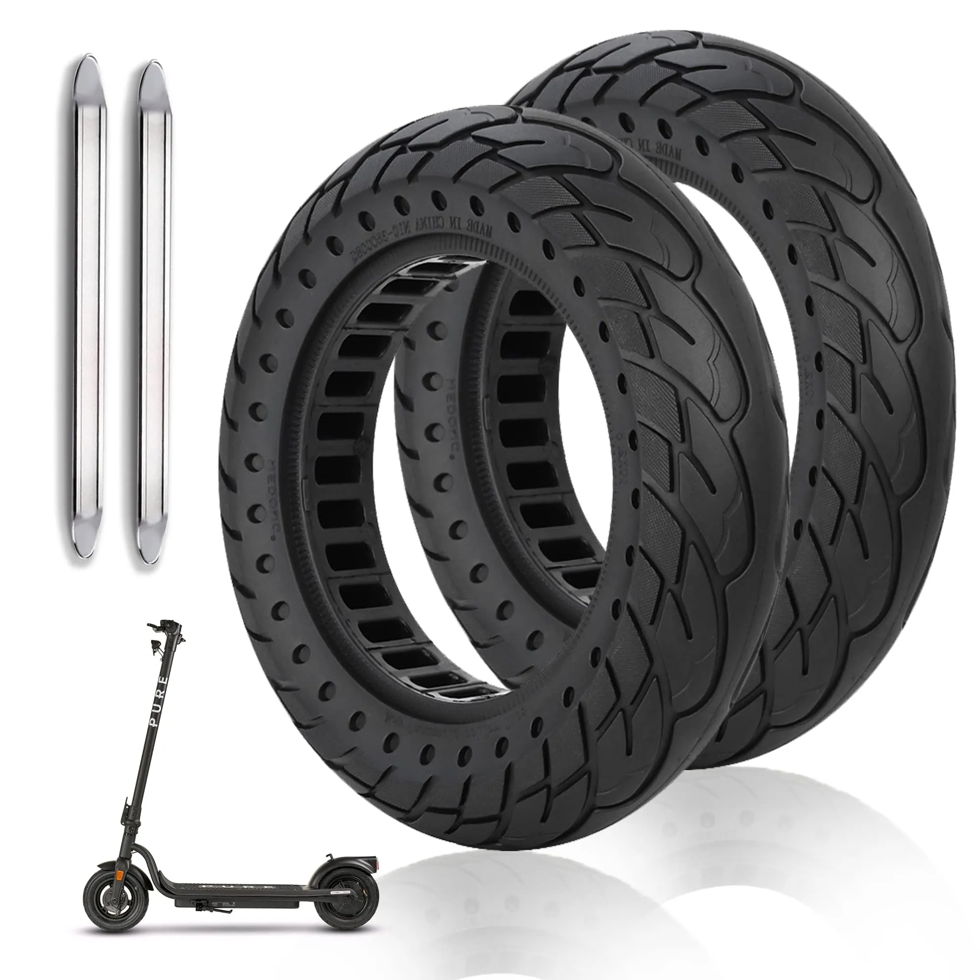 ANSENI 2 Route Monopattino 10 Pollici(10x2.125) anti-foratura per Scooter Monopattino Elettrico Vivobike S2 Max,S3 Max,Ninebot F25E,Scooter Xiaomi,Gomme Anti Scivolo, Pneumatico Solido monopattino