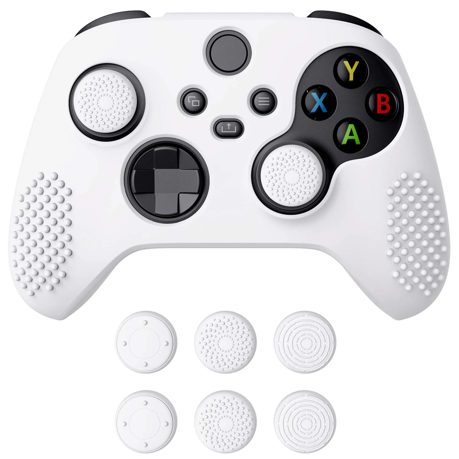 eXtremeRate PlayVital Cover Skin per Xbox Series X S Controller Joystick Custodia Protettiva Silicone Gomma Antiscivolo con 6 Copri Levette Analogiche(3D Borchiate Edizione)-Bianco