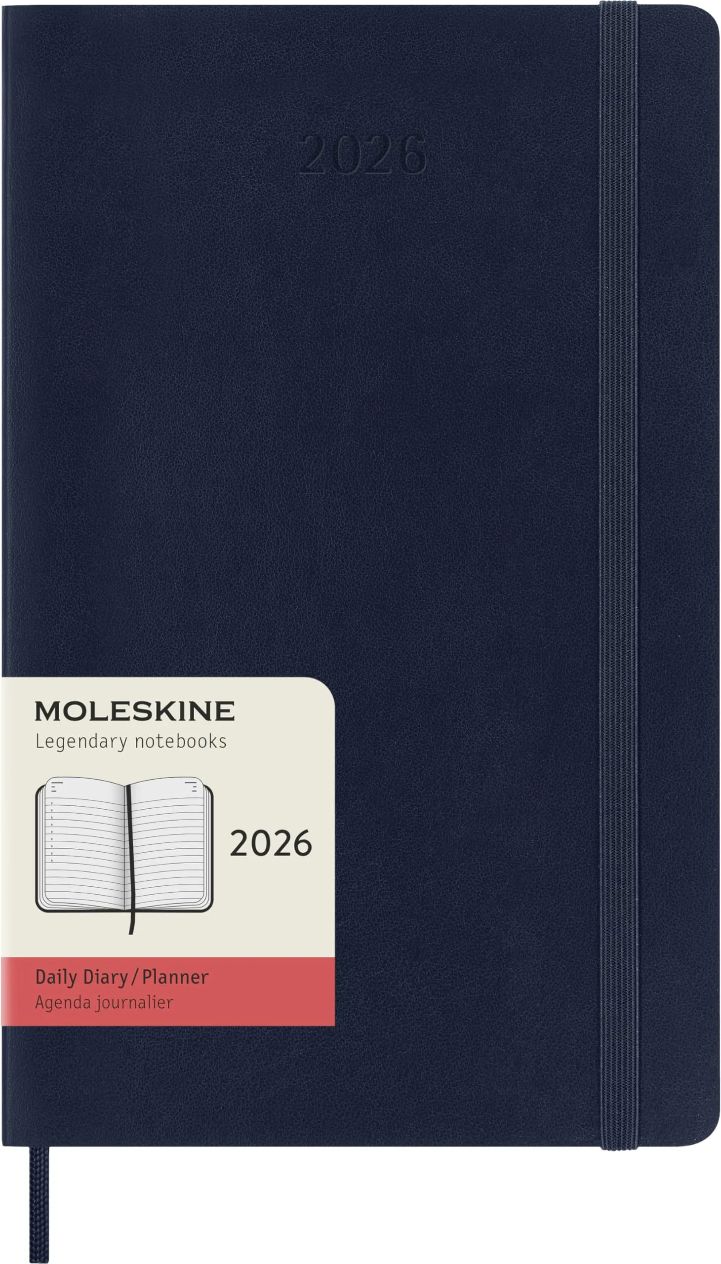 Moleskine Daily Planner, Agenda Giornaliera 2026 12 Mesi, Con Copertina Morbida e Chiusura Elastica, Formato Large 13 x 21 cm Colore Blu