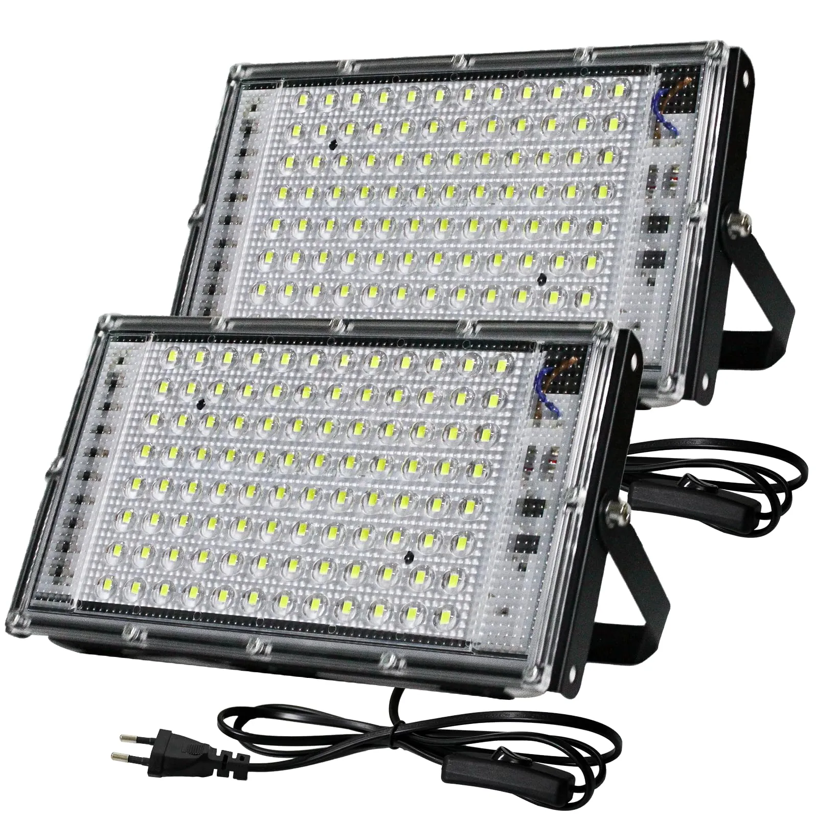 BOSITE Faretto Led da Esterno 100W, 2 Pezzi Faretti LED Esterno 6500K Bianca Fredda, 10000LM Faro led, IP66 Impermeabile Faretto led Interno per Giardino Garage Parco Stadi