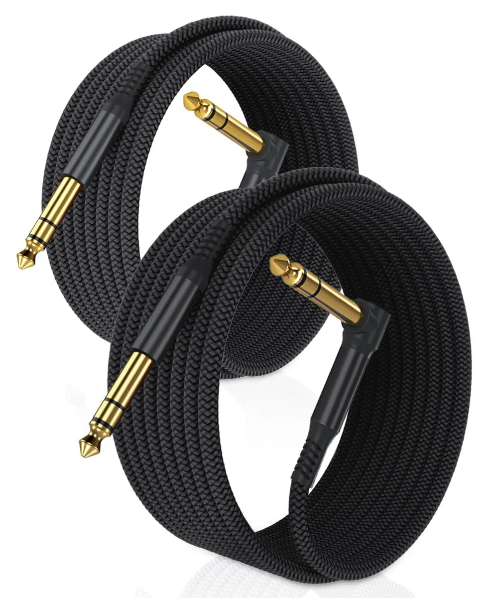 RUXELY Cavo Audio Jack Angolo Retto 6.3 mm 3M 2-Pezzi,Cavi Filo Doppio 6.35mm Maschio,Cable Guitar TRS Bilanciato 90 Gradi Angolare 1/4 Pollici per Strumenti,Chitarra Elettrica,Basso,Tastiera,Amp