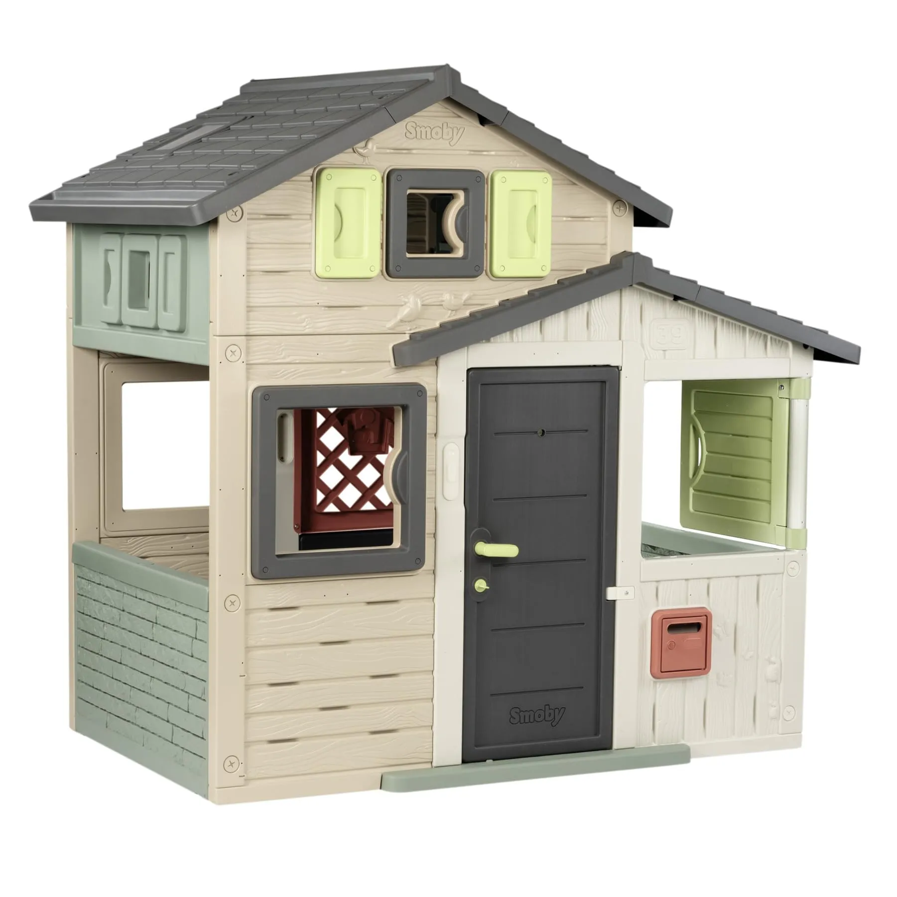 Smoby Life - Casa dei giochi Friends House EVO con 2 porte, 6 finestre e tavolo da picnic estraibile, realizzata in materiale riciclato, protezione UV, per bambini a partire da 3 anni (7600810208)