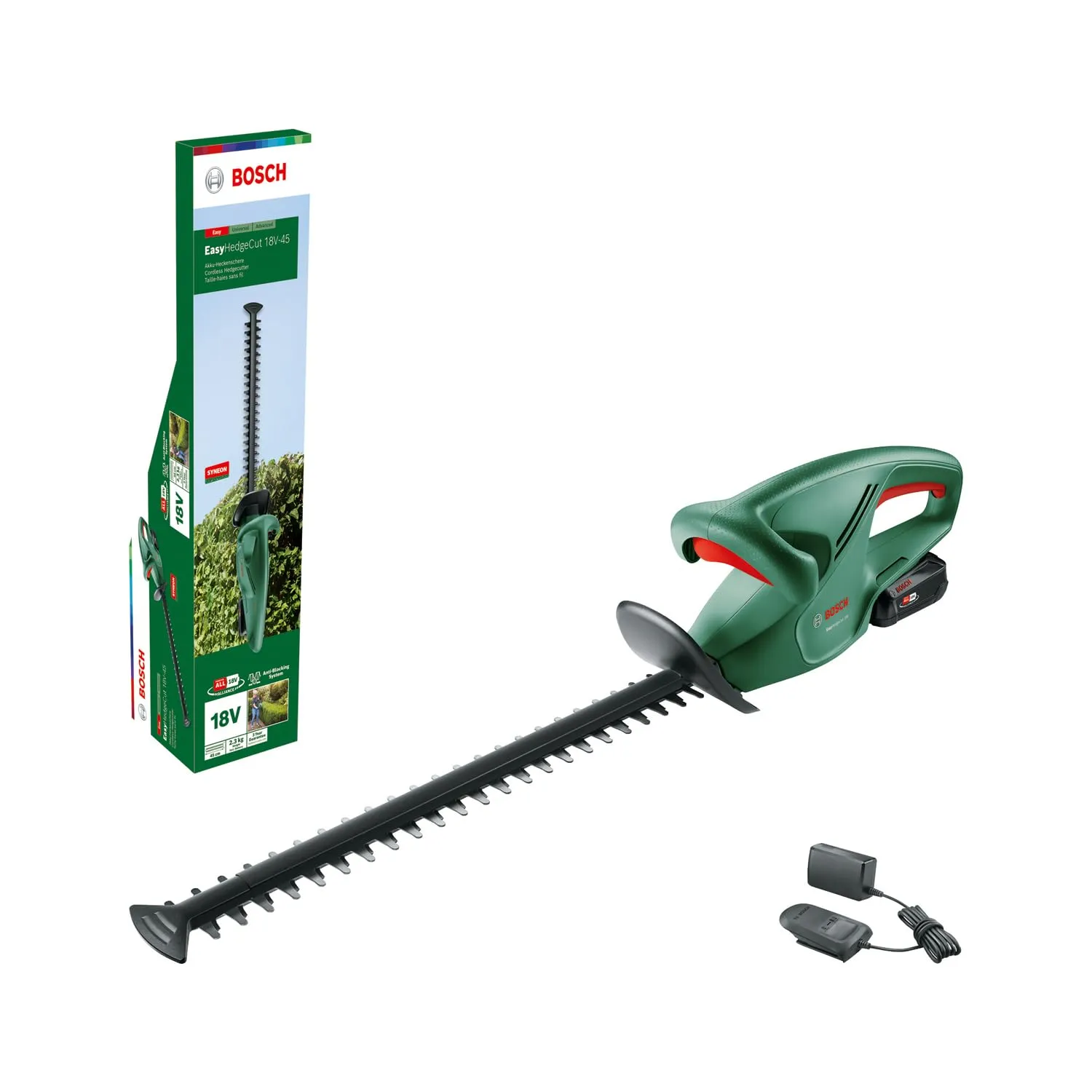Bosch Home and Garden Tagliasiepi a Batteria EasyHedgeCut 18-45, 1 Batteria da 2.0 Ah, Sistema da 18 Volt, Lama da 45 cm, Confezione in Cartone