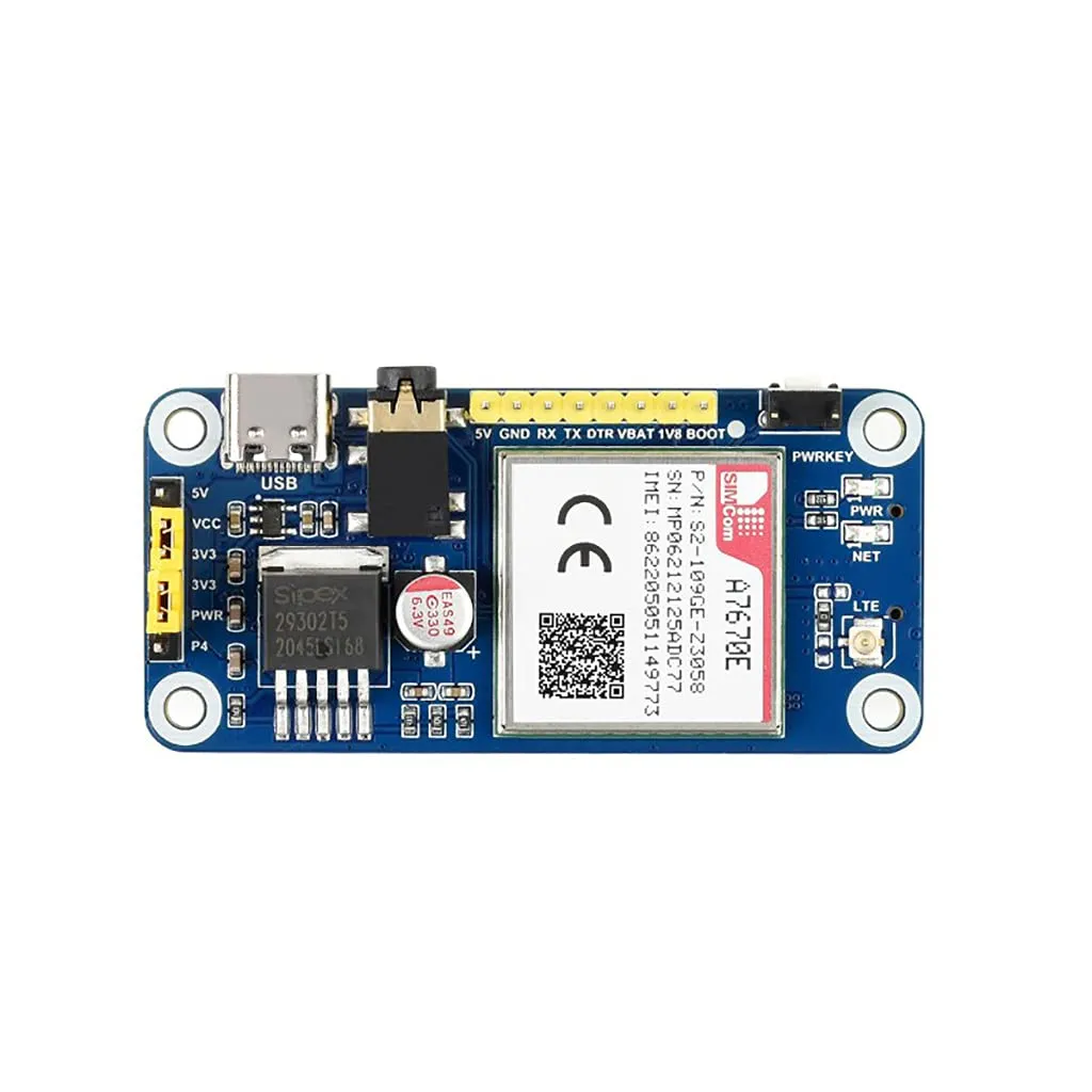 A7670E LTE Cat-1 HAT For Raspberry Pi, Multi Band Support, 2G GSM/GPRS, Enabling LTE Cat-1 / 2G Communication & LBS Positioning
