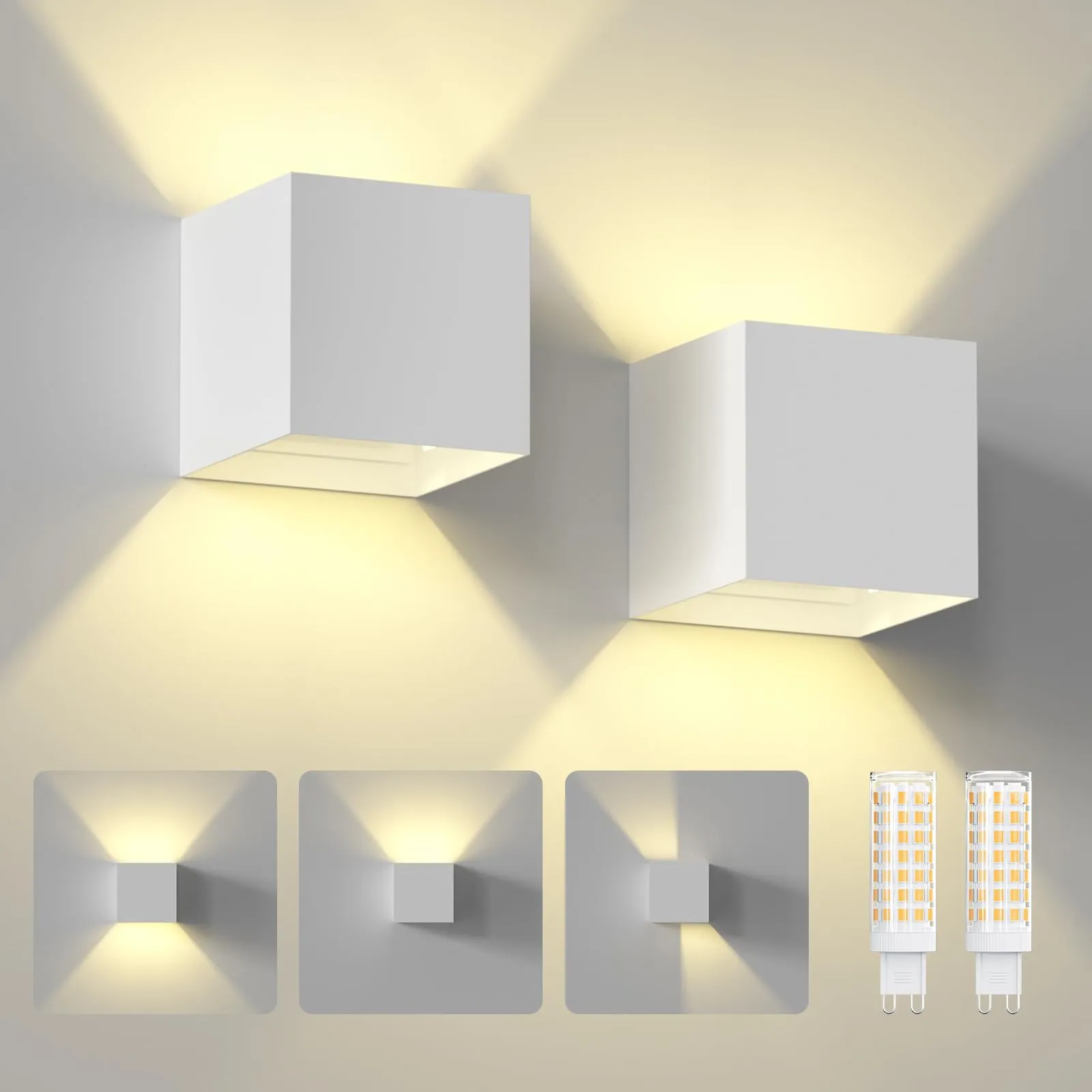 2 Pezzi 7W Applique da Parete Esterno Interni LED Lampada, IP65 Lmpermeabili con Lampadina Sostituibile G9 LED, Bianco Caldo 3000K, Angolo del Fascio Regolabile Applique, Guscio Nero