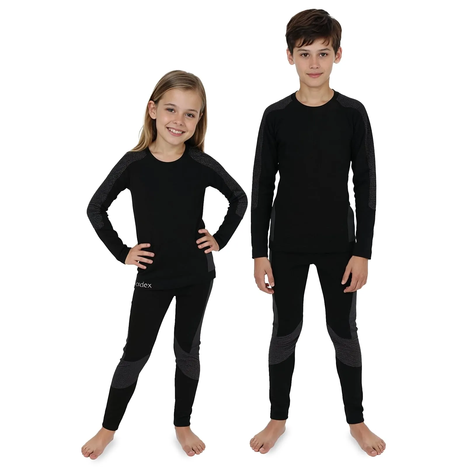 ALPIDEX Set di Intimo Termico Bambini Biancheria Funzionale Ragazzi Ragazze Sci Calcio Sport Inverno Caldo Traspirante, Taglia:134-140 cm (9-10 Anni), Colore:Black-Grey