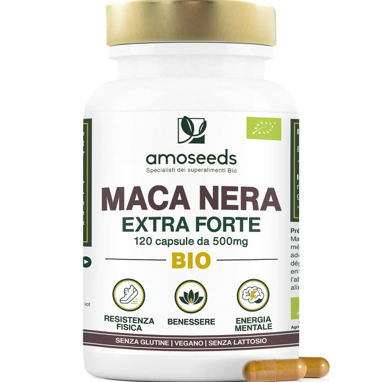 Maca Peruviana Nera BIO, 10 000mg al giorno | Estratto di radice di Maca di Qualità superiore | Equilibrio Ormonale, Energia, Benessere, | 120 Maca Capsule Vegane