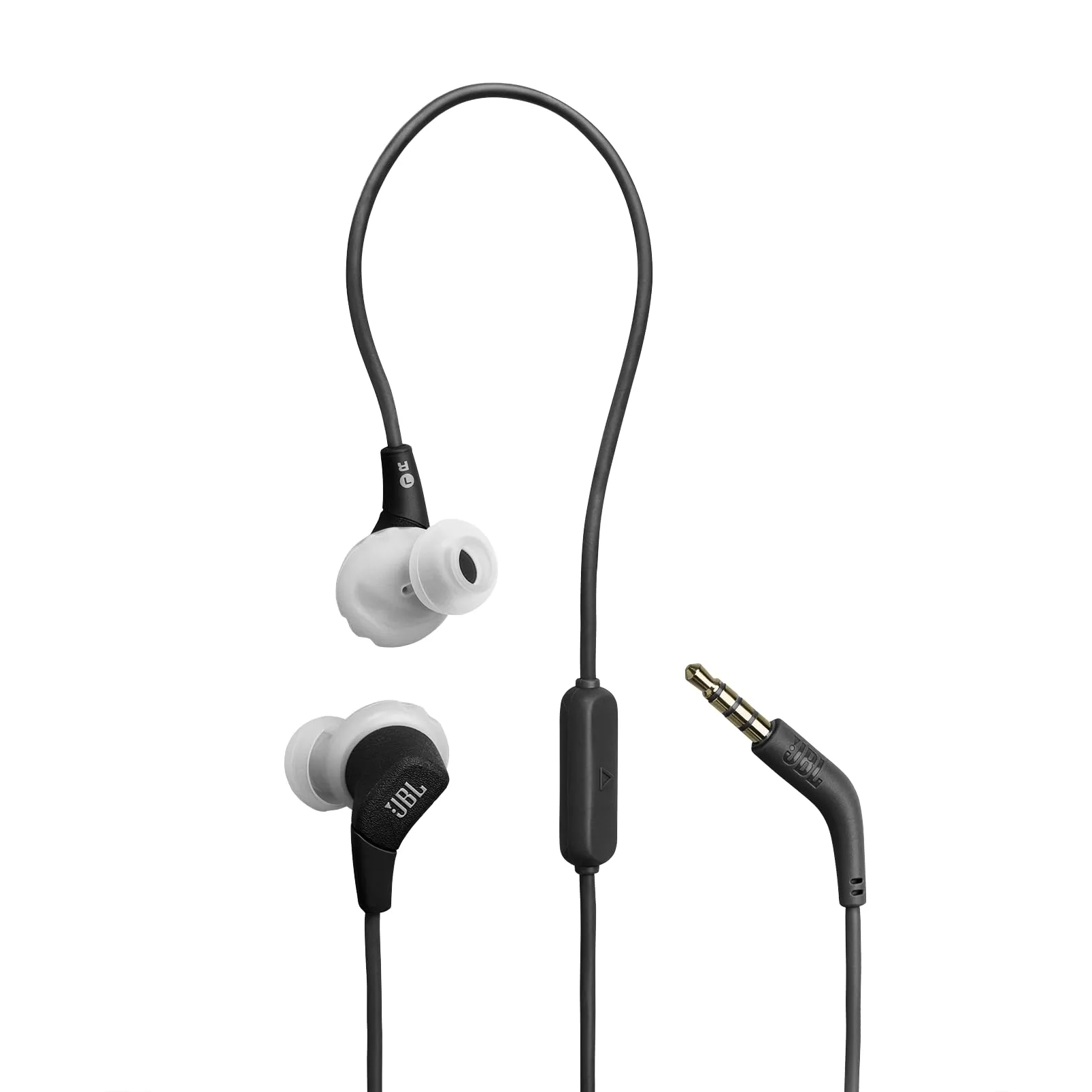 JBL Endurance Run 3 Auricolari Sportivi con Cavo, Tecnologia FlipHook & TwistLock, Resistenza a Polvere e Acqua IP65, Suono JBL Pure Bass, Microfono e Comando sul Cavo,Grigio/Nero