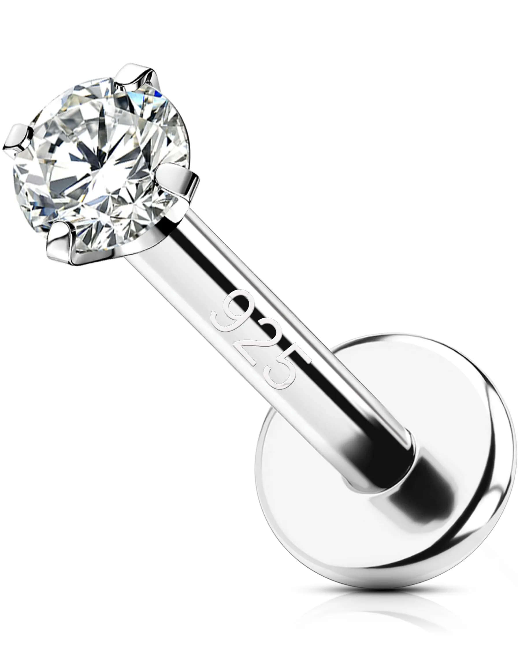 OUFER 16G Piercing Helix Filettato Interno Piercing Trago Argento 925 Conch Lobe Lip Stud Trasparente 2 mm CZ Gioielli Per Il Corpo 8 mm
