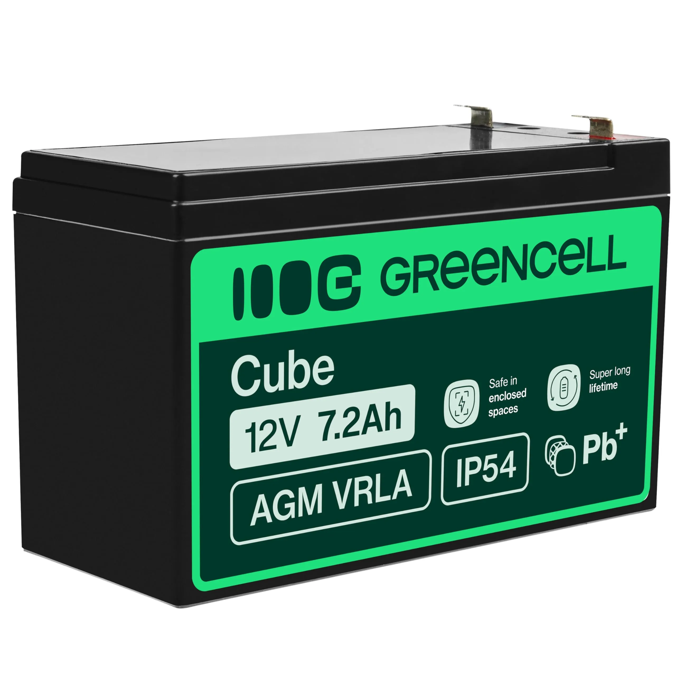 Green Cell Batteria AGM 12V 7,2Ah ricaricabile sigillata VRLA | Per UPS, allarmi, giocattoli elettrici, impianti solari, scooter, backup e uso ciclico senza manutenzione