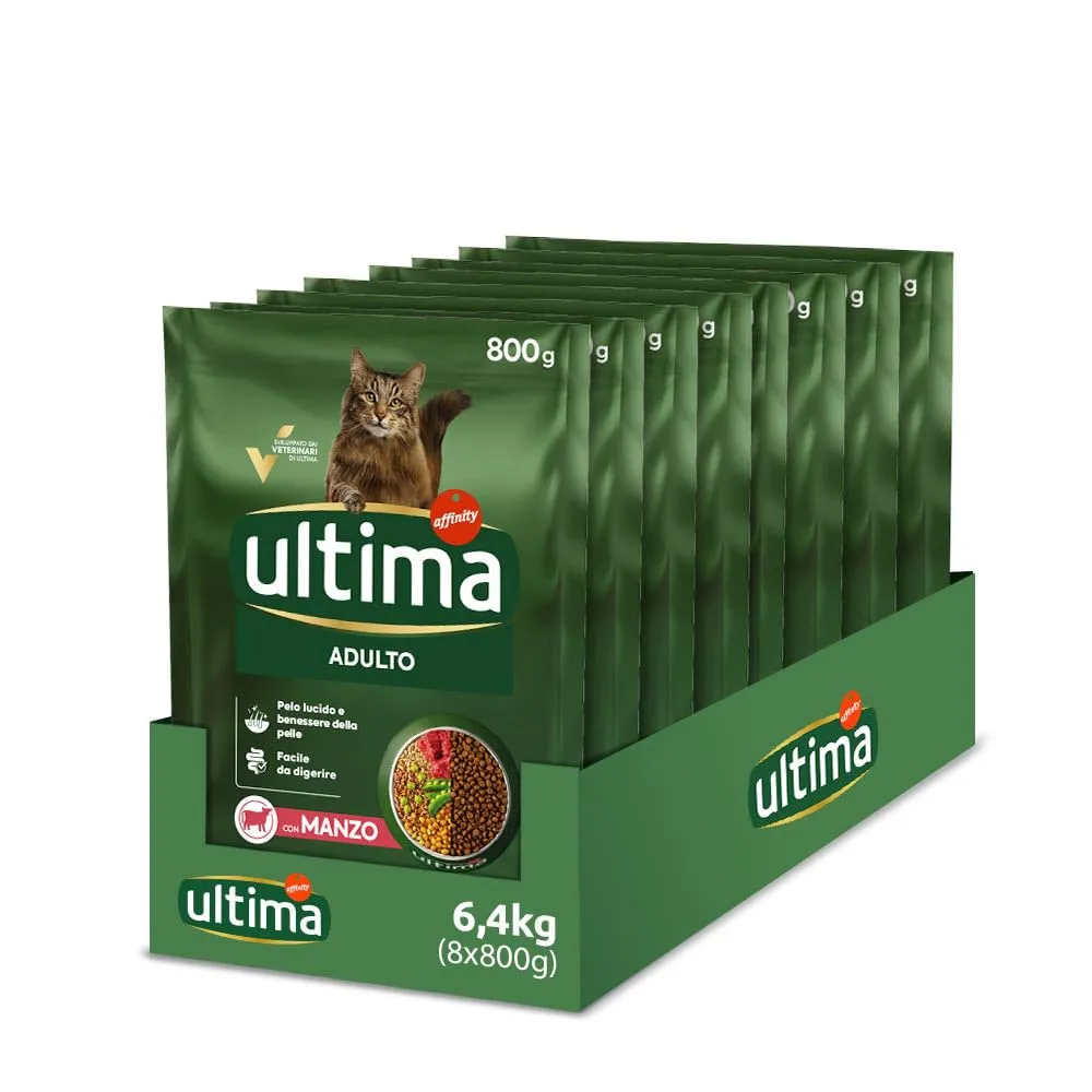 Ultima Adult Manzo - Crocchette per gatti - Confezione da 8 x 800g - Totale 6,4kg