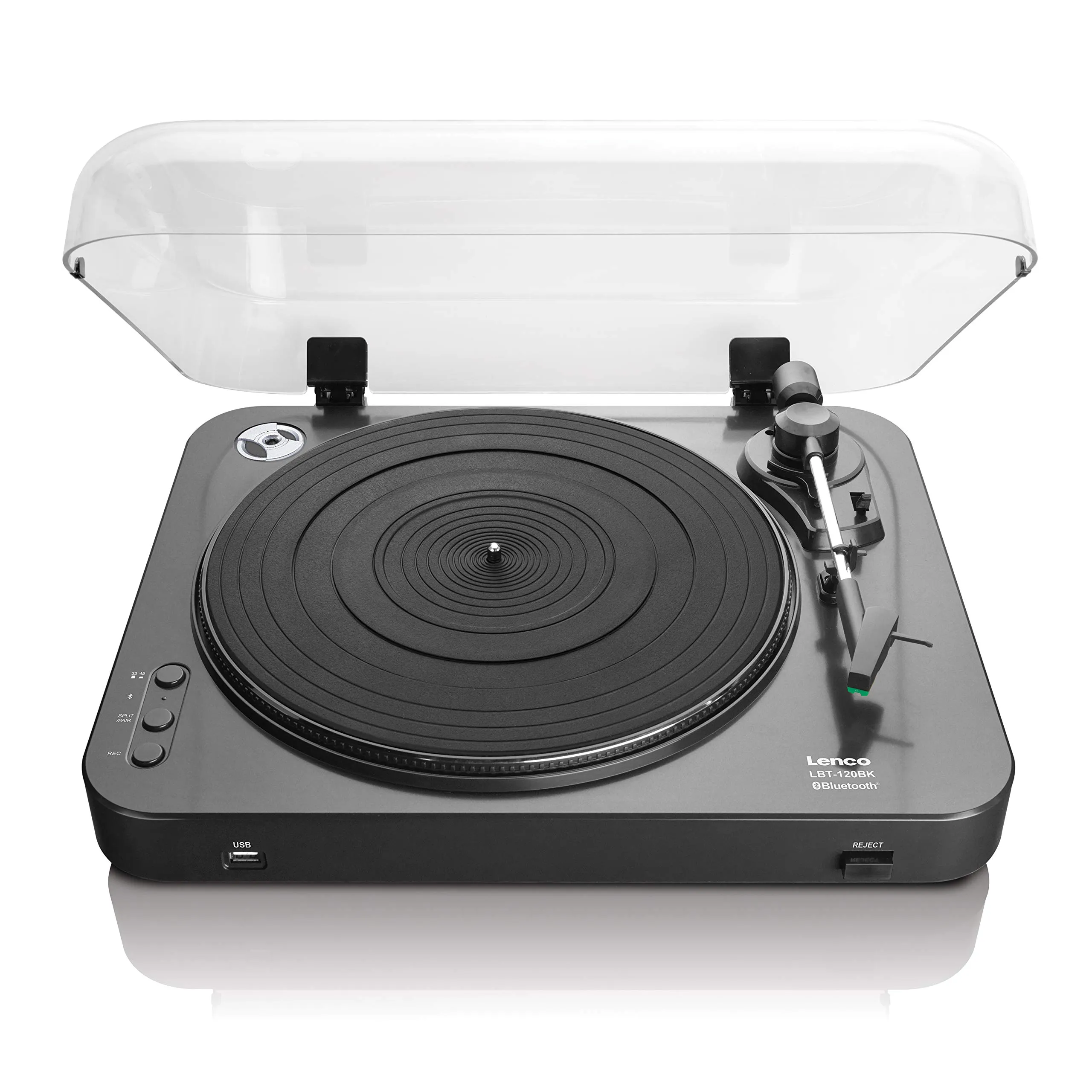 Lenco LBT-120 BK- Giradischi USB semiautomatico - Con Bluetooth - Trazione a cinghia - 2 velocità 33 giri/min, 45 giri/min - Digitalizzazione senza PC - Nero