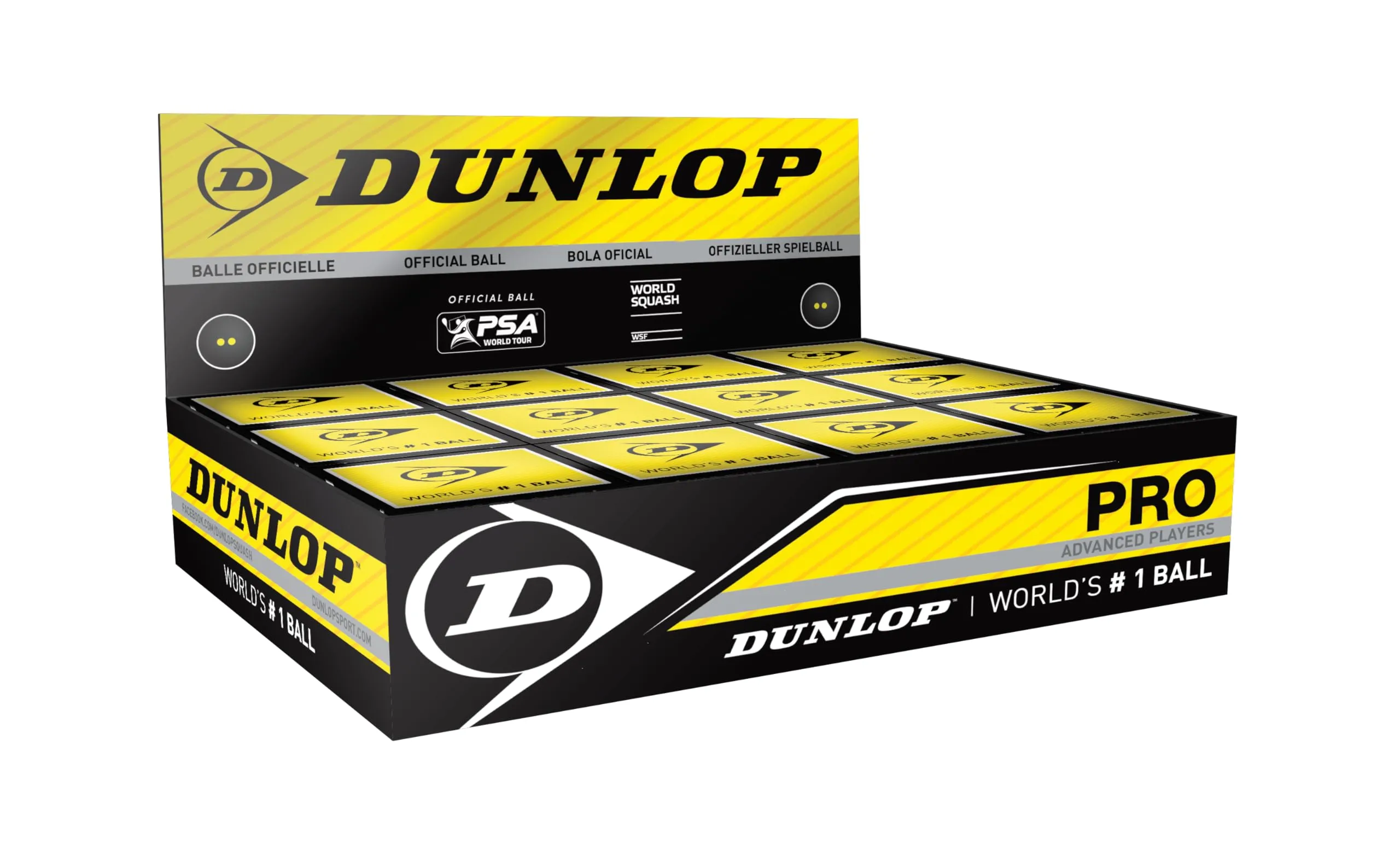 DUNLOP Squash Balls Pro Double Giallo, 12 palline, pallina da squash ufficiale da torneo