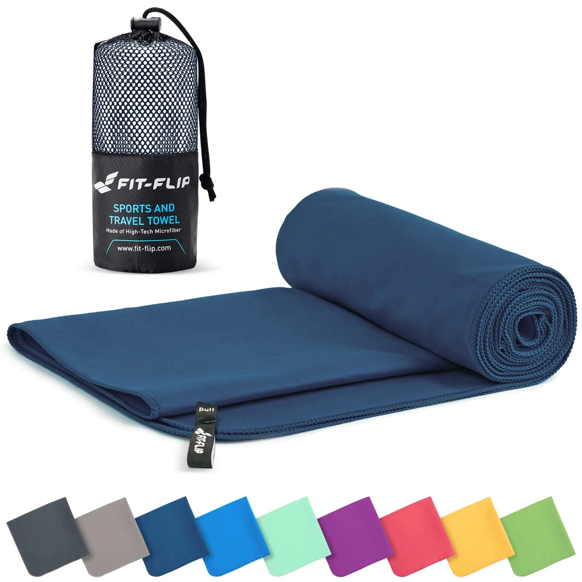 Fit-Flip Asciugamano microfibra - asciugamano palestra compatto e ultraleggero - asciugamani microfibra - il perfetto telo mare microfibra grande - per viaggio e sport (70x140cm blu marino)