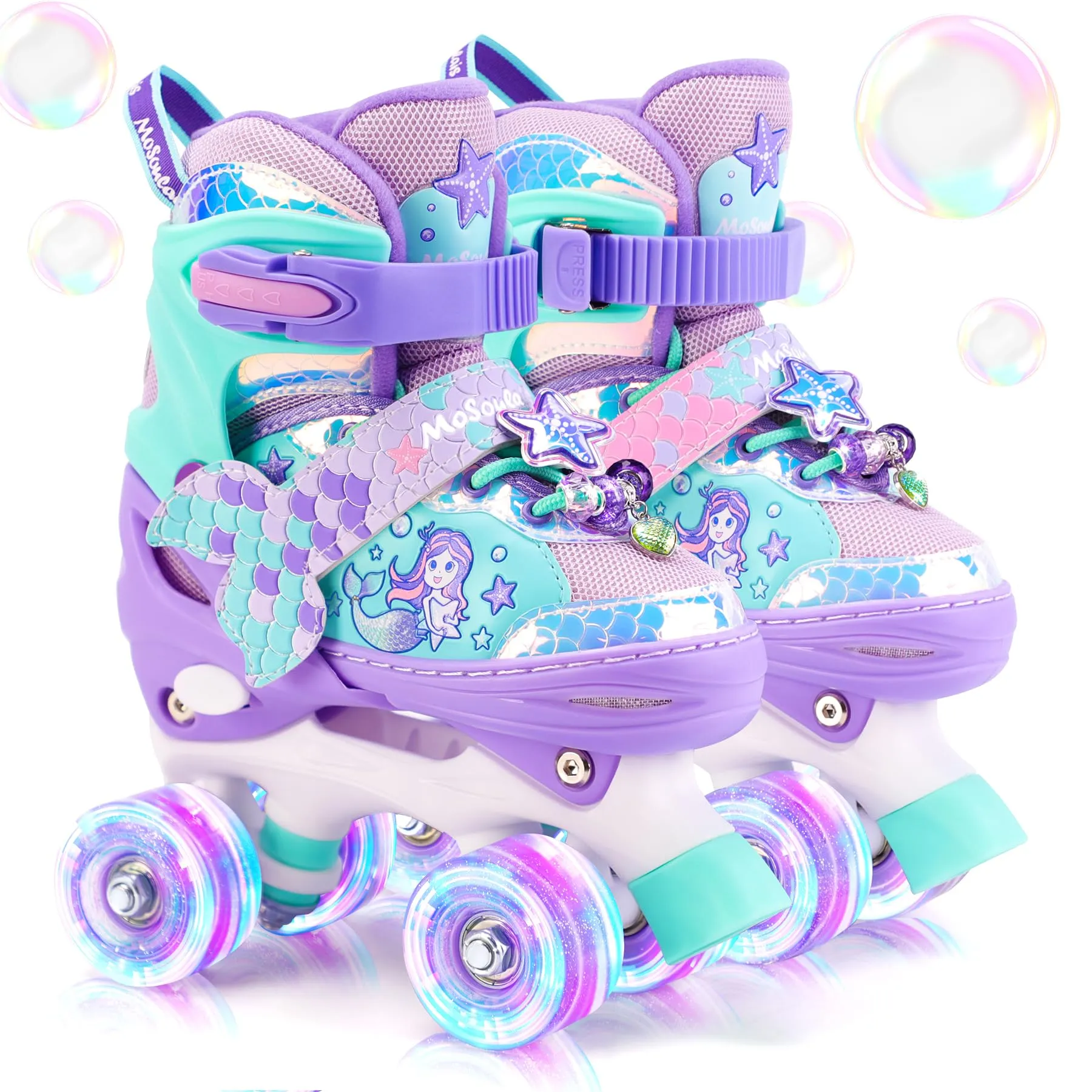 Sirenetta Pattini a Rotelle Bambina Pattini Bambina Pattini 4 Ruote Regolabili con Tutte LED Ruote Luminose per Principianti Ragazza Bambina Regali di Natale e Compleanno