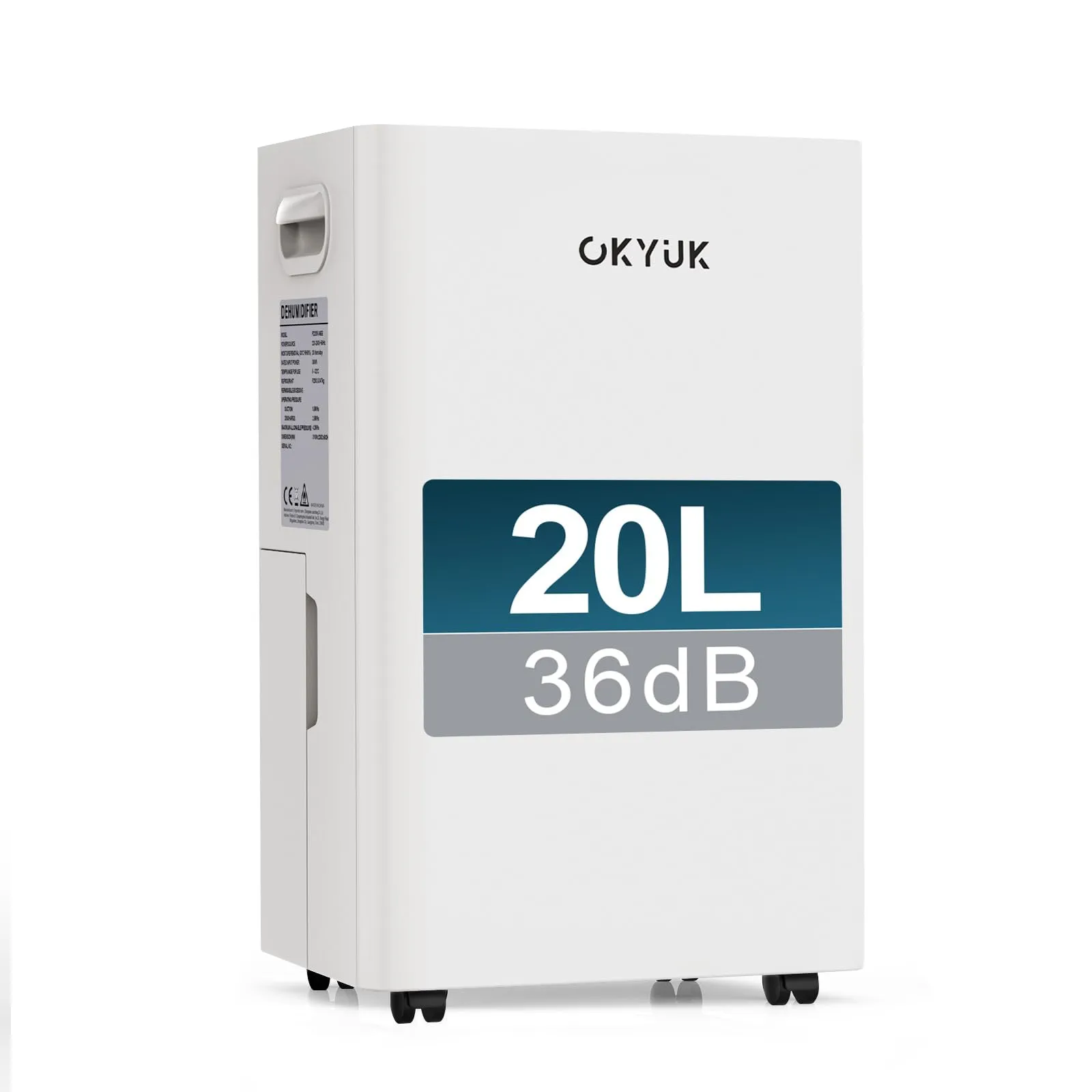 OKYUK Deumidificatore 20L/Giorno, deumidificatore casa 5.5L serbatoio d'acqua, 60 m²con spegnimento automatico Timing 24H, bagno, camera da letto, cantina.Sost. 1 anno, Garan. 10 anni. (20L Bianco)