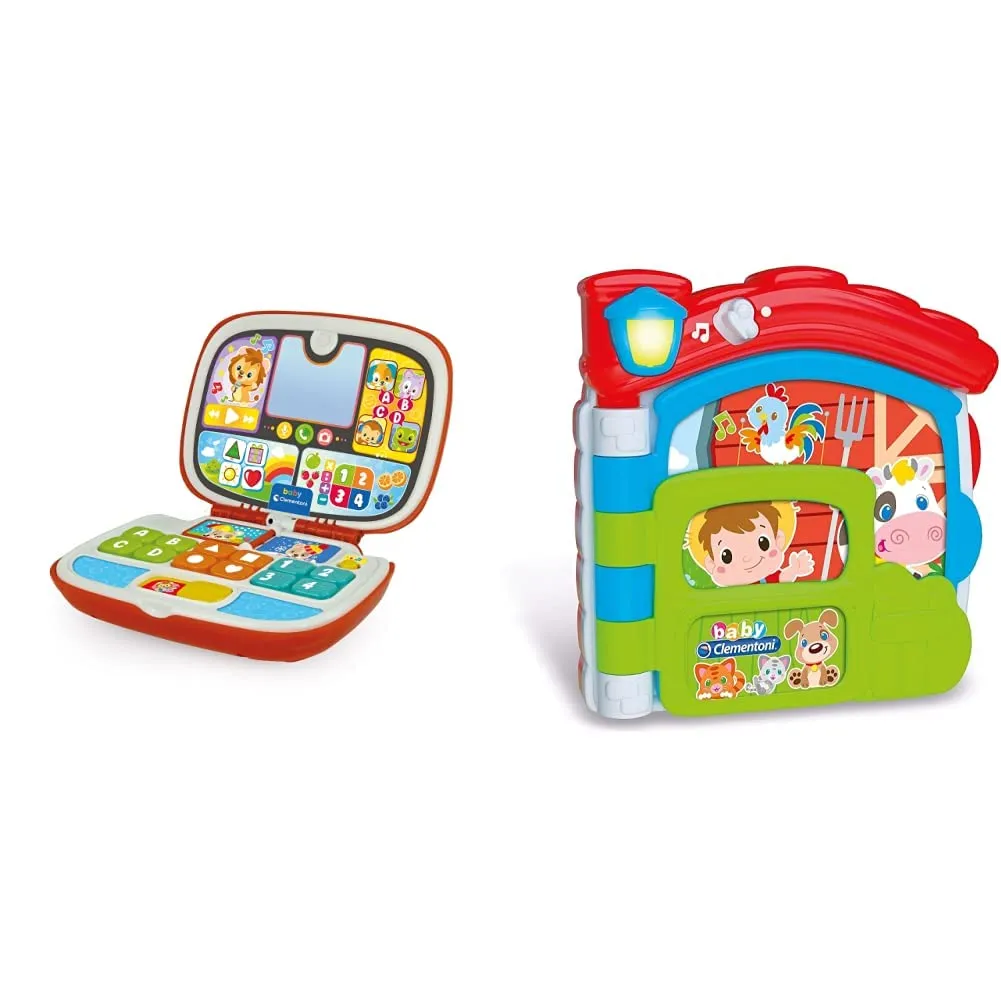 Clementoni Amici Animali, interattive-laptop giocattolo 9 mesi, centro attività & Il Mio Primo Libro della Fattoria, 10 mesi to 3 anni, Multicolore, 17222