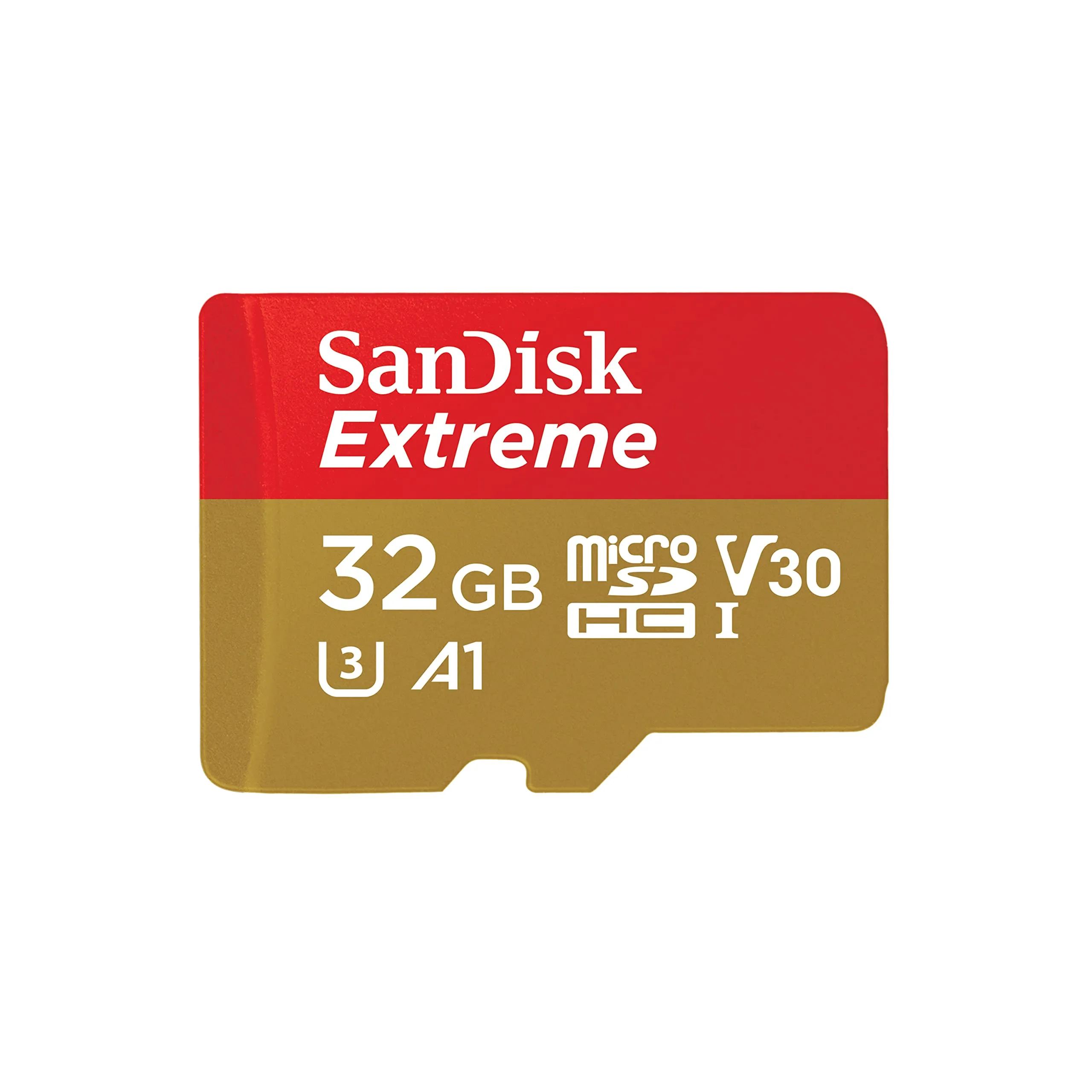 SanDisk Extreme 32 GB microSDHC Memory Card + SD Adapter with A1 App Performance + Rescue Pro Deluxe, Up to 100 MB/s, Class 10, UHS-I, U3, V30, Red/Gold