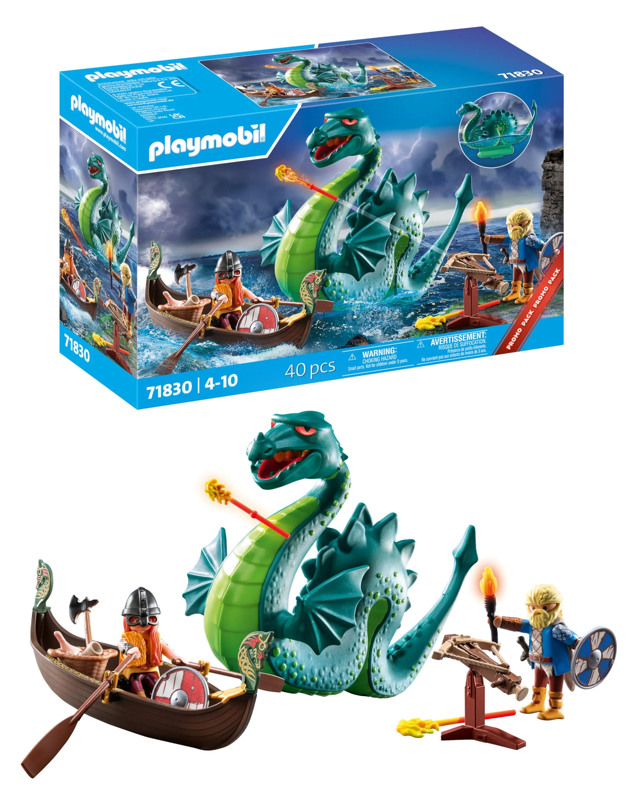 PLAYMOBIL | Vichingo con Mostro Marino | Giocattolo educativo per bambini dai 4 anni | Set di gioco fantasioso | Drago & Nave Vichinga | Gioco creativo | 71830