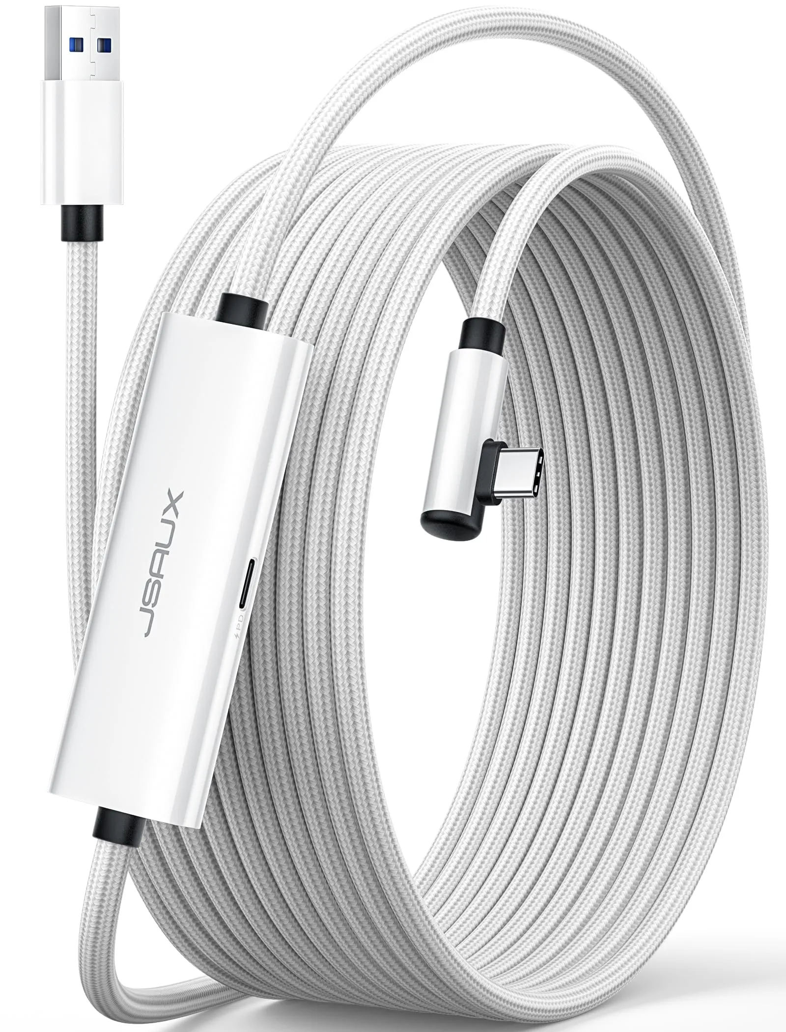 JSAUX Cavo Link 16ft con Ricarica 18W, Compatibile con Oculus Meta Quest 3S/3/2/Pro e Pico 4, Accessori PC VR e Steam VR, Cavo Dati 2-in-1 USB 3.0 ad Alta Velocità 5Gbps USB C per Visori VR