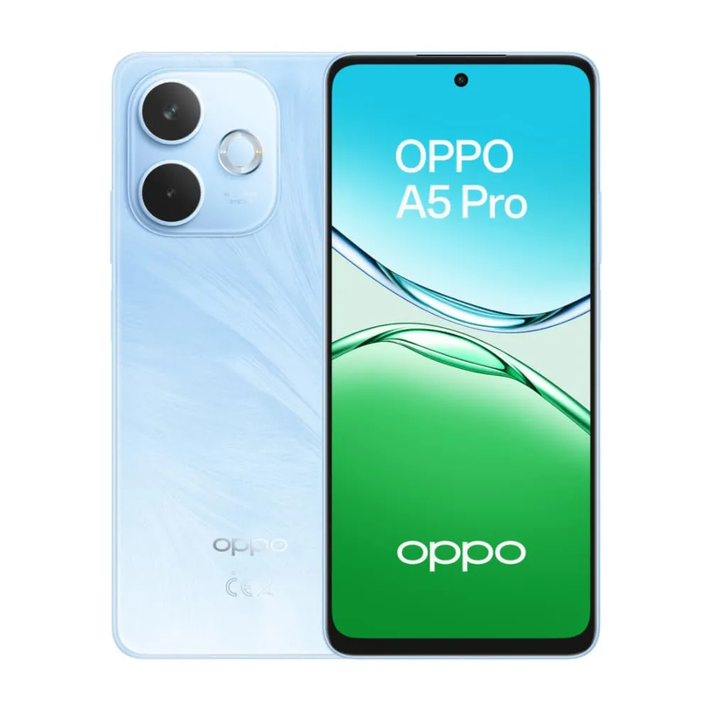 OPPO A5 Pro Smartphone, Foto AI 50MP, Frontale 8MP, Display 6.67” 90HZ LCD HD+, 5800mAh, RAM 8(Esp4GB/6GB/8GB)+ROM 256GB (esp1TB), IP69, Feather Blue