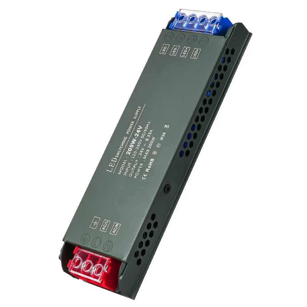 URAQT Trasformatore LED da 220V a 24V, Alimentatore LED 24V 200W, Ultra Sottile Trasformatore LED Driver, Nessun Rumore Driver LED di Tensione Costante, per Bassa Tensione Striscia LED, Lampade LED