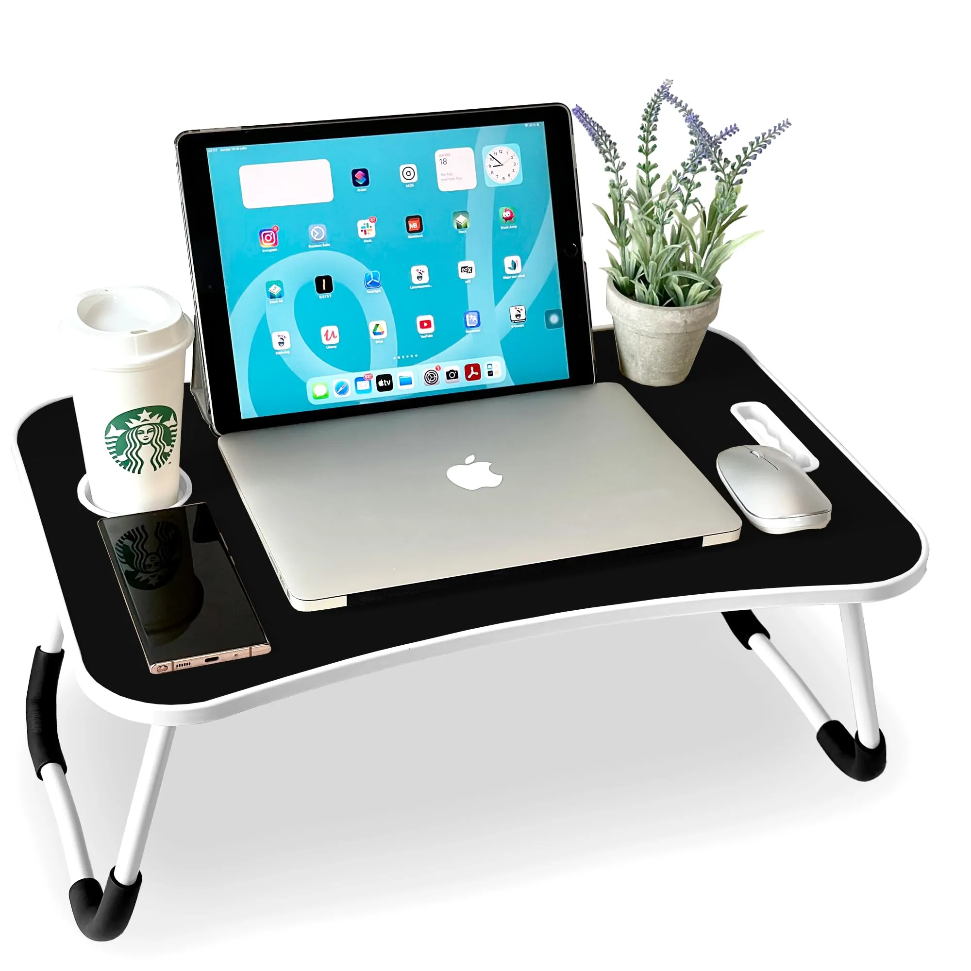 unycos - Vassoio per la Colazione e da Letto【60x40x26 cm】Tavolo Pieghevole con Leggio, Supporto Multifunzionale per Computer Portatile, Tablet, Lavorare, Leggere (Noce nessun Cassetto)