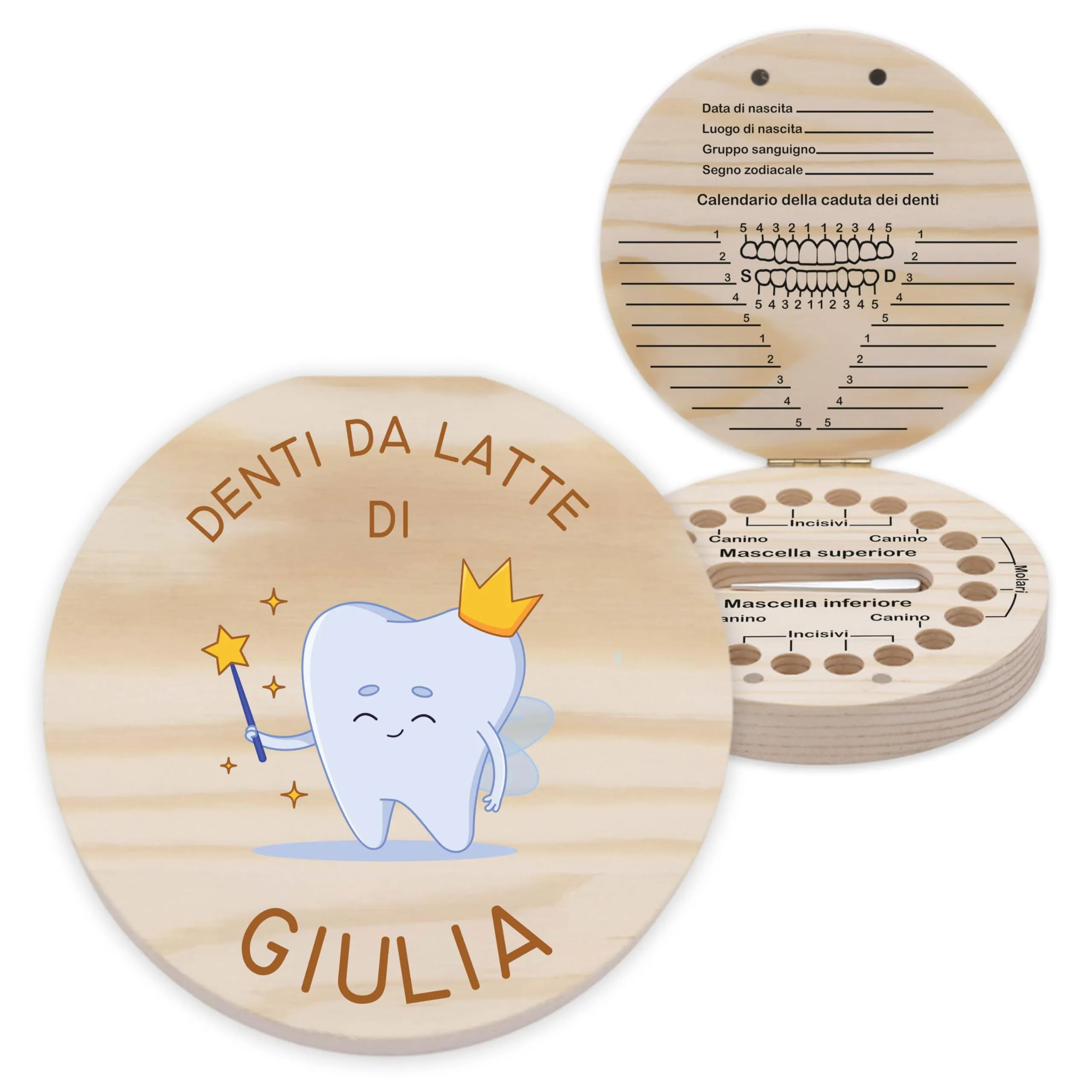 LAUBLUST Scatolina dei dentini personalizzata con nome – Scatola dei dentini in legno con la fata | Regalo per bambini e bambine – Scatola per denti da latte con pinzetta, un dolce ricordo d’infanzia