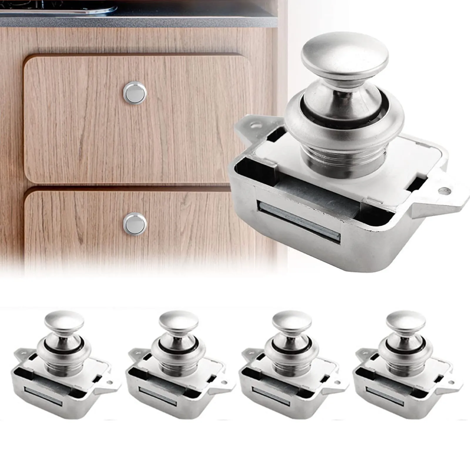 Opaltool 5 Pezzi Serratura a Pulsante, Push Lock Serratura Chiusura a Pulsante, Fit 15-18mm di Spessore RV Barca Van Yacht Porte Camper Caravan Armadio dell'Armadio