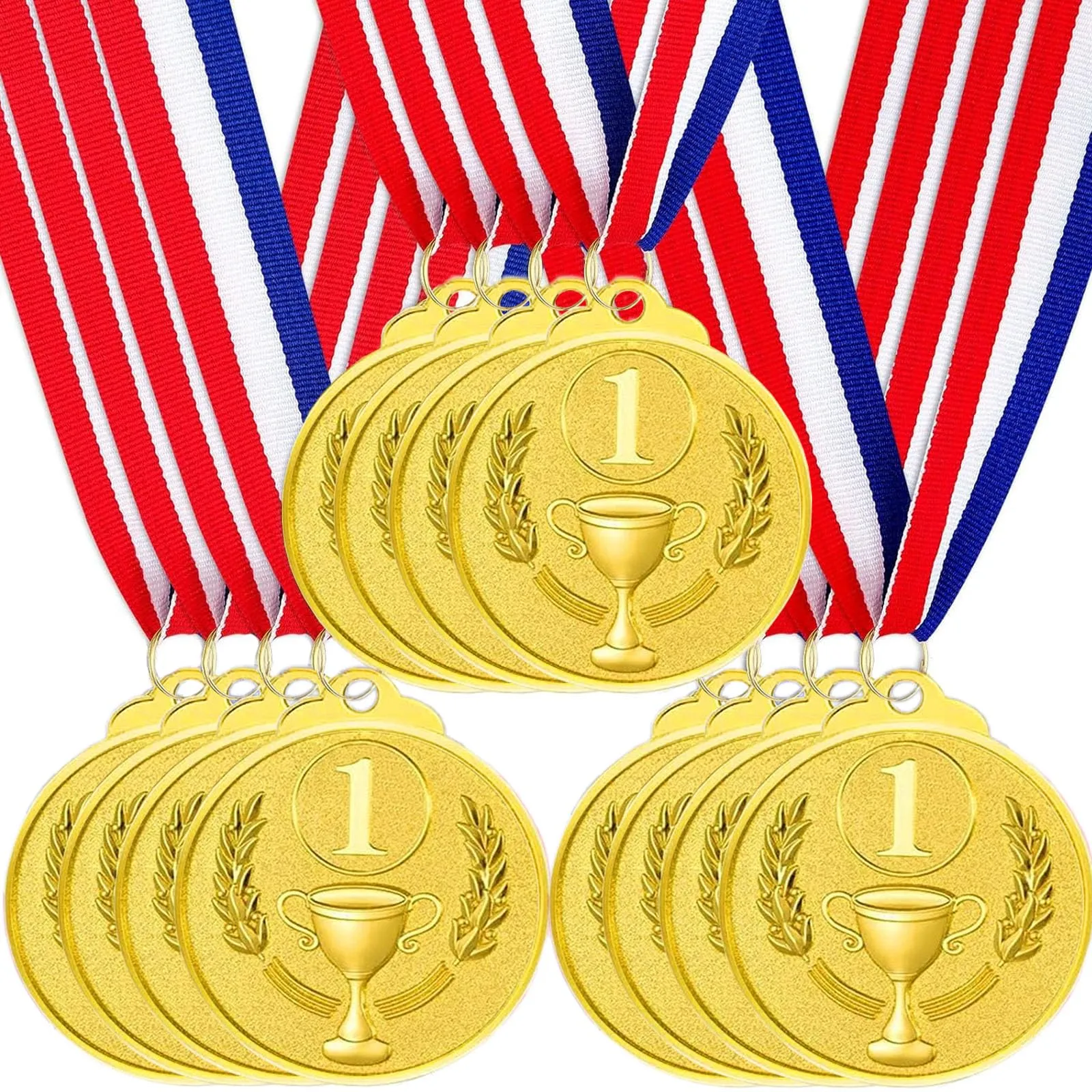 Santme 12 Pezzi Medaglie Premiazioni Metallo, Medaglia Oro Argento Bronzo con Nastro Collo Vincitore di Medaglie per Bambini Giochi Feste di Giorno la Giornata dello Sport 5.0cm