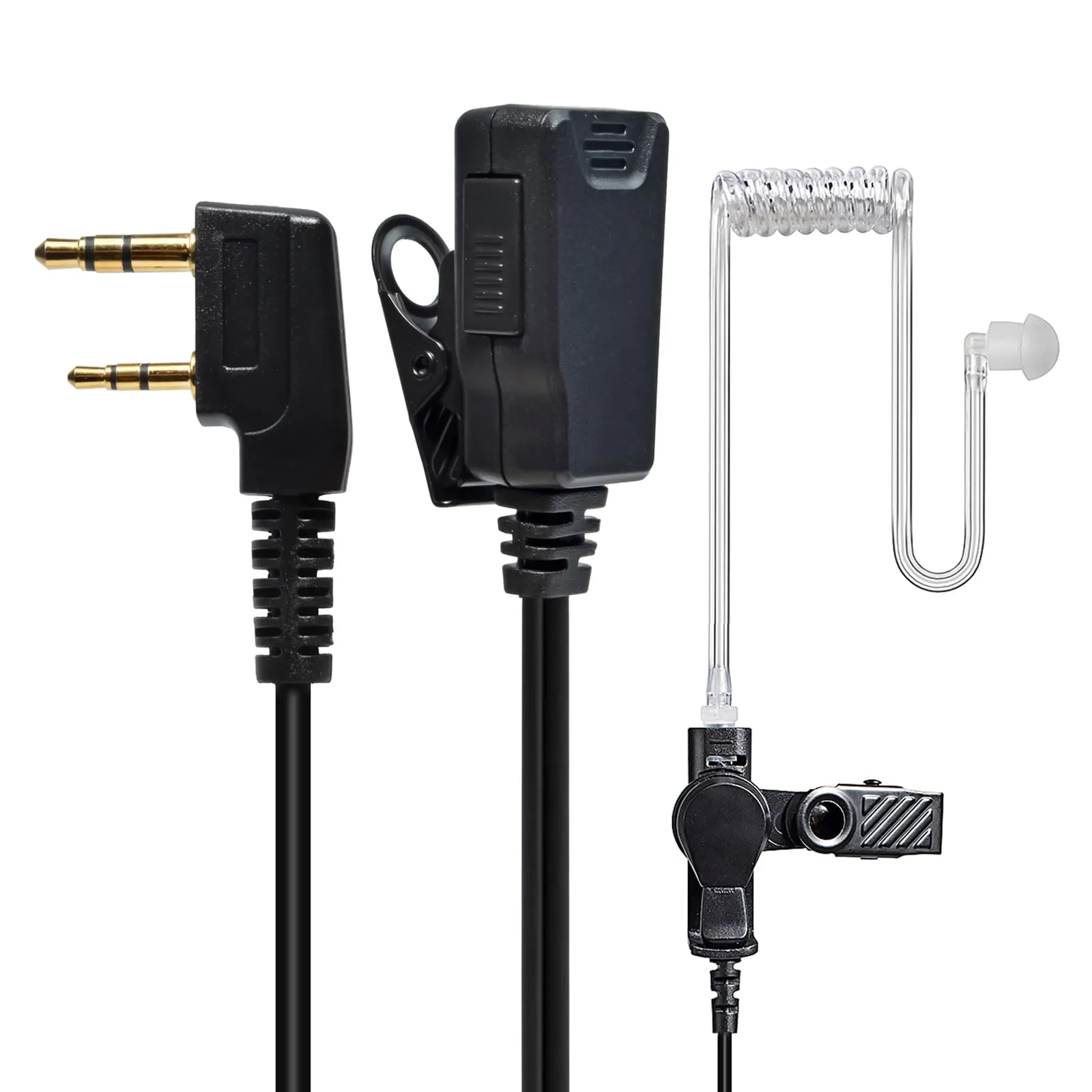 HYSHIKRA Auricolare Walkie Talkie con microfono, 2 pin Headset con PTT, compatibile con Kenwood eSnic Retevis Baofeng UV-5R Radio Ear Piece per Security Bodyguard (Tubo trasparente, 1)
