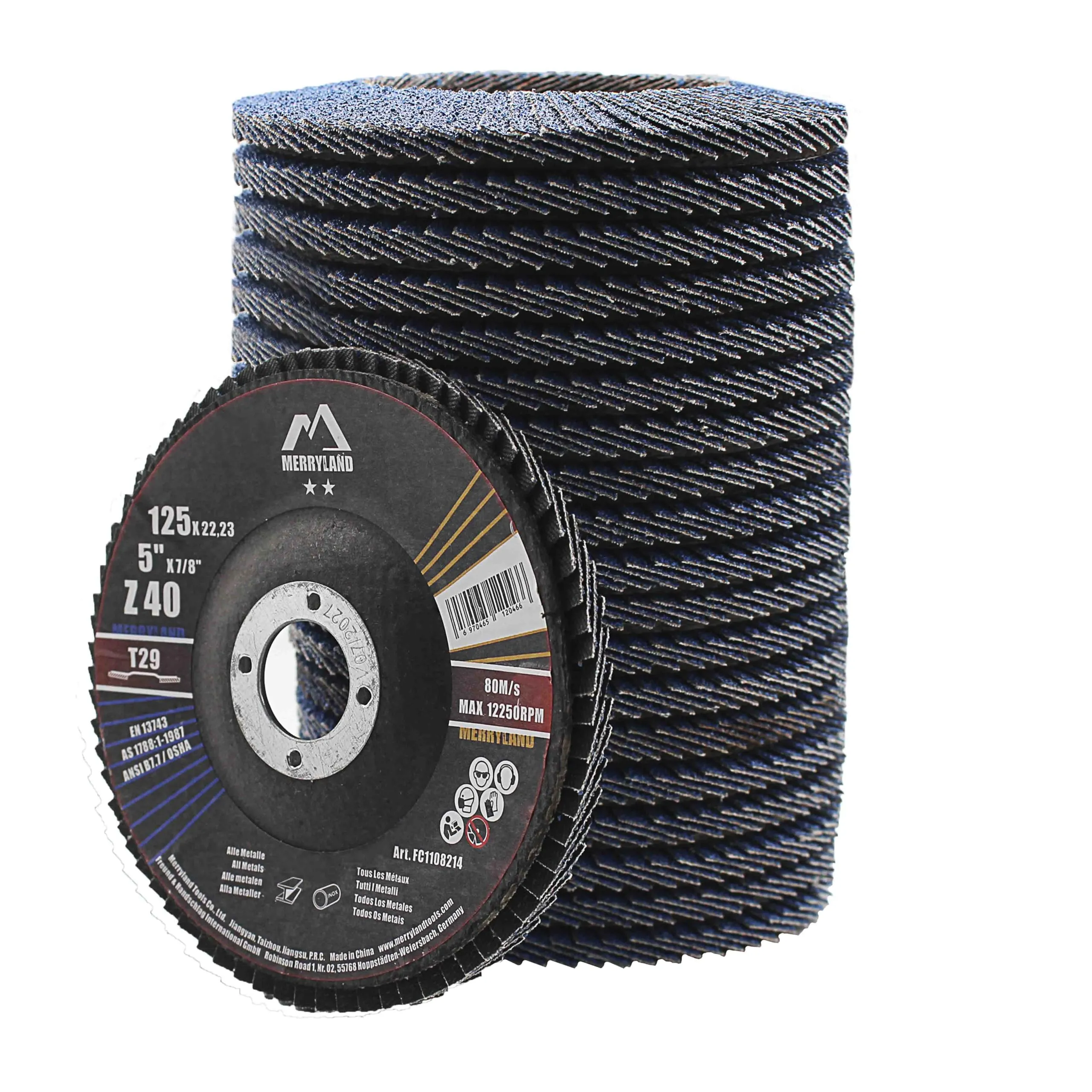 Merryland Dischi Lamellari 125 Ferro Metallo per Smerigliatrice Angolare, 125mm Grana 40 T29 Disco Lamellare 20 Pezzi, Corindone Zirconio Blu Acciaio INOX Dischi Abrasivi, Craft-Line FC1108214-20