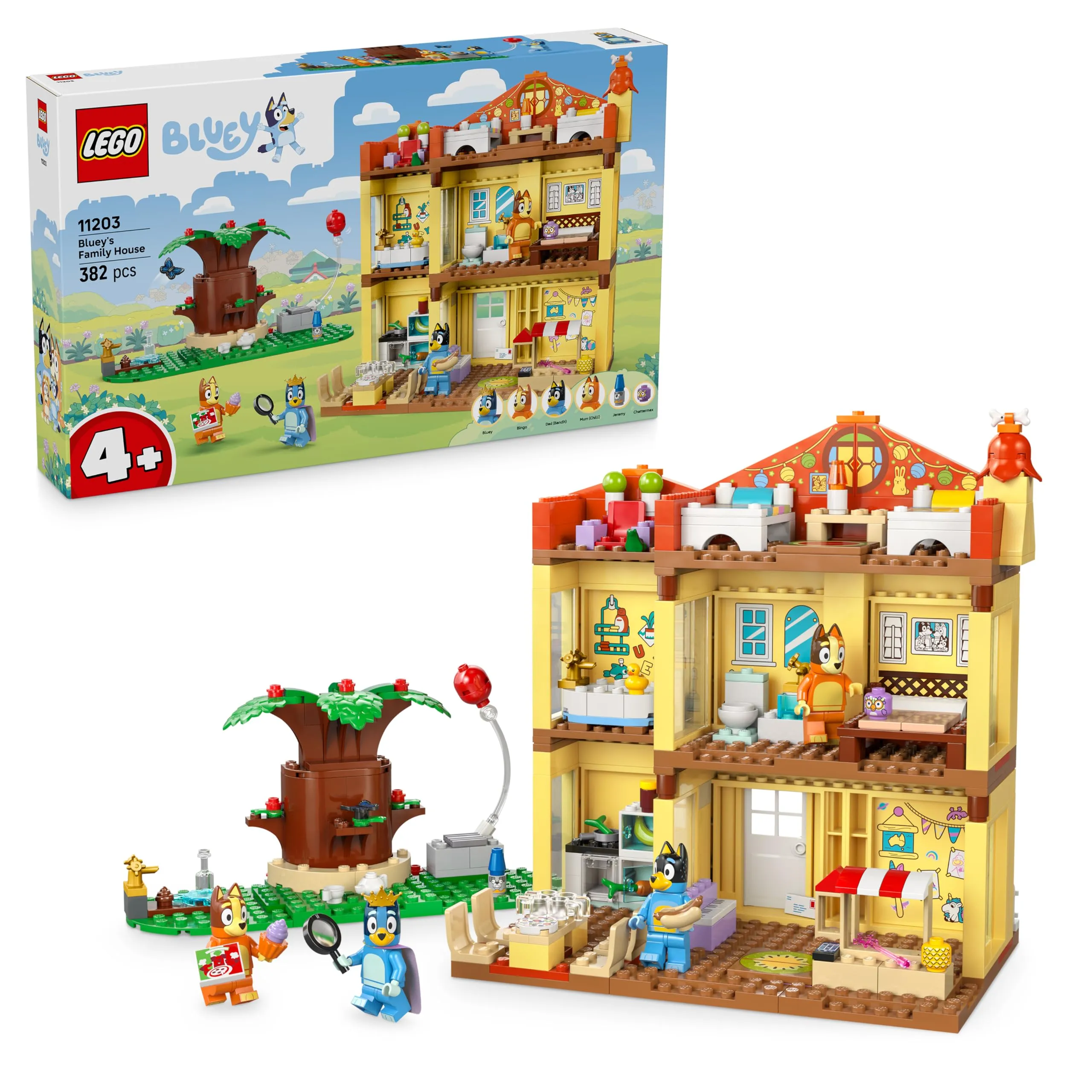 LEGO Bluey: Casa della Famiglia di Bluey - Giocattolo Modulare con Stanze, Giardino, 4 Minifigure e Accessori - Regalo di Compleanno per Bambini da 4 Anni in su e per i Fan della Serie TV - 11203