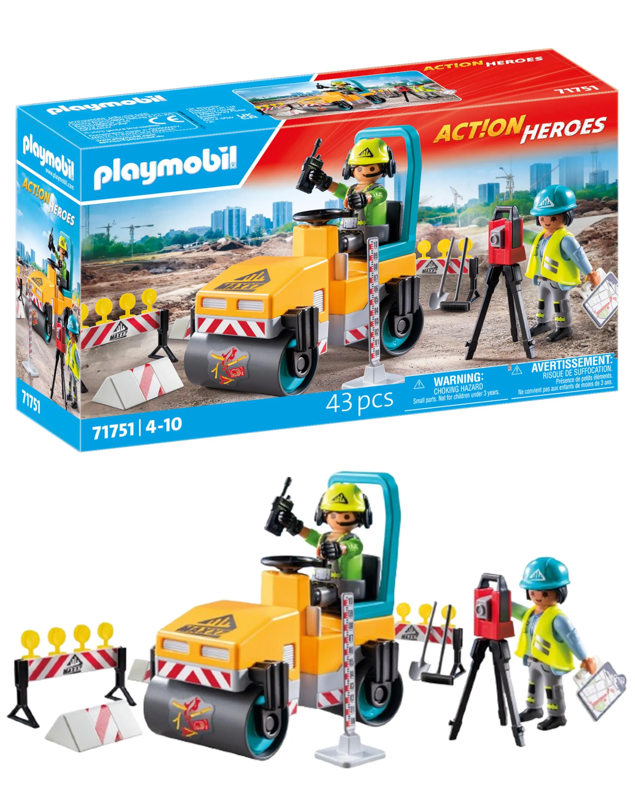 PLAYMOBIL | Action Heroes | Cantiere Stradale | Giocattolo da Costruzione per Bambini | Set da Gioco di Costruzione | Giocattolo per Bambini dai 4 Anni | 71751