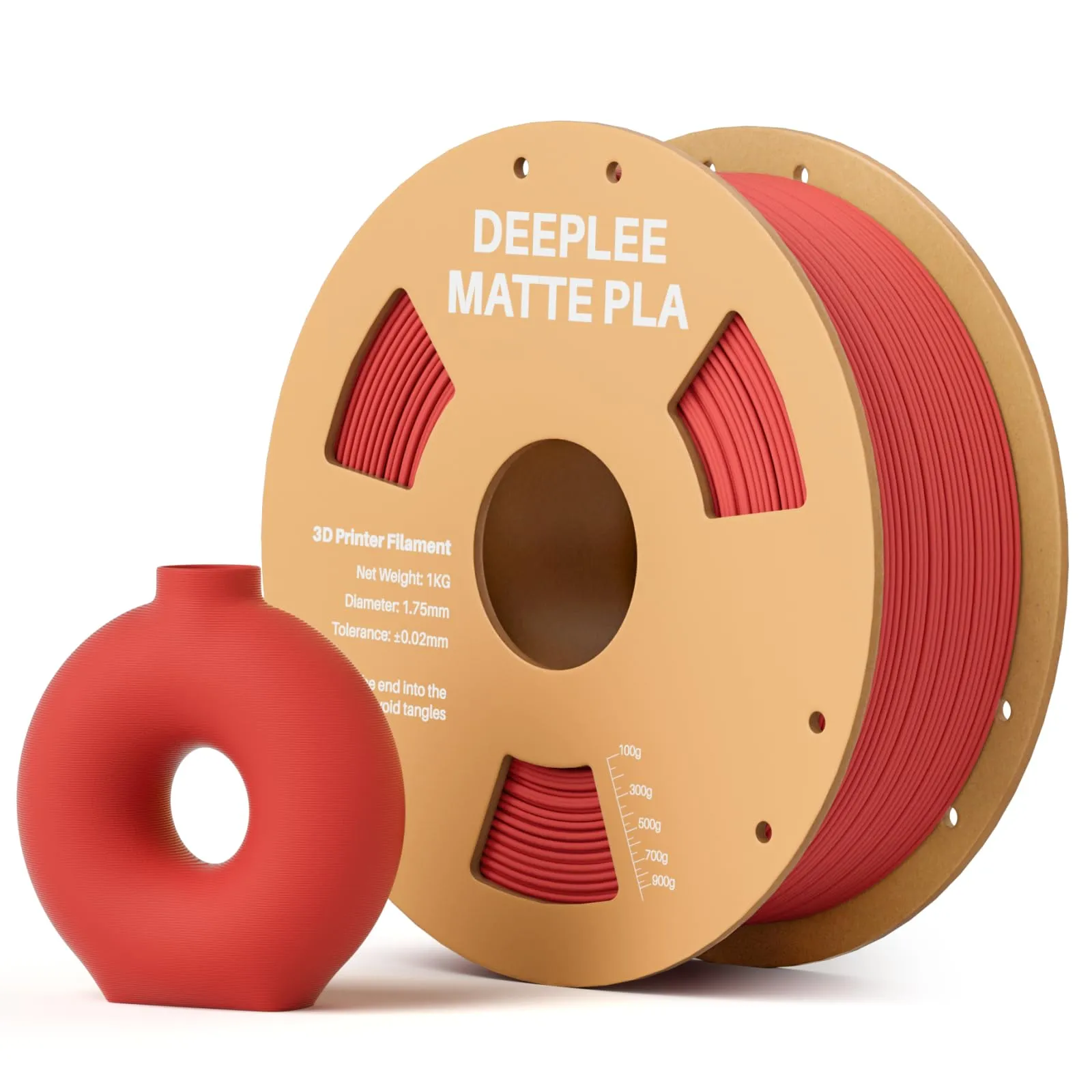 DEEPLEE Filamento Matte PLA 1,75 mm, Opaco PLA Filamenti per Stampante 3D con Precisione Dimensionale +/- 0,02 mm, per la Maggior parte delle Stampanti 3D FDM, Rosso 1KG