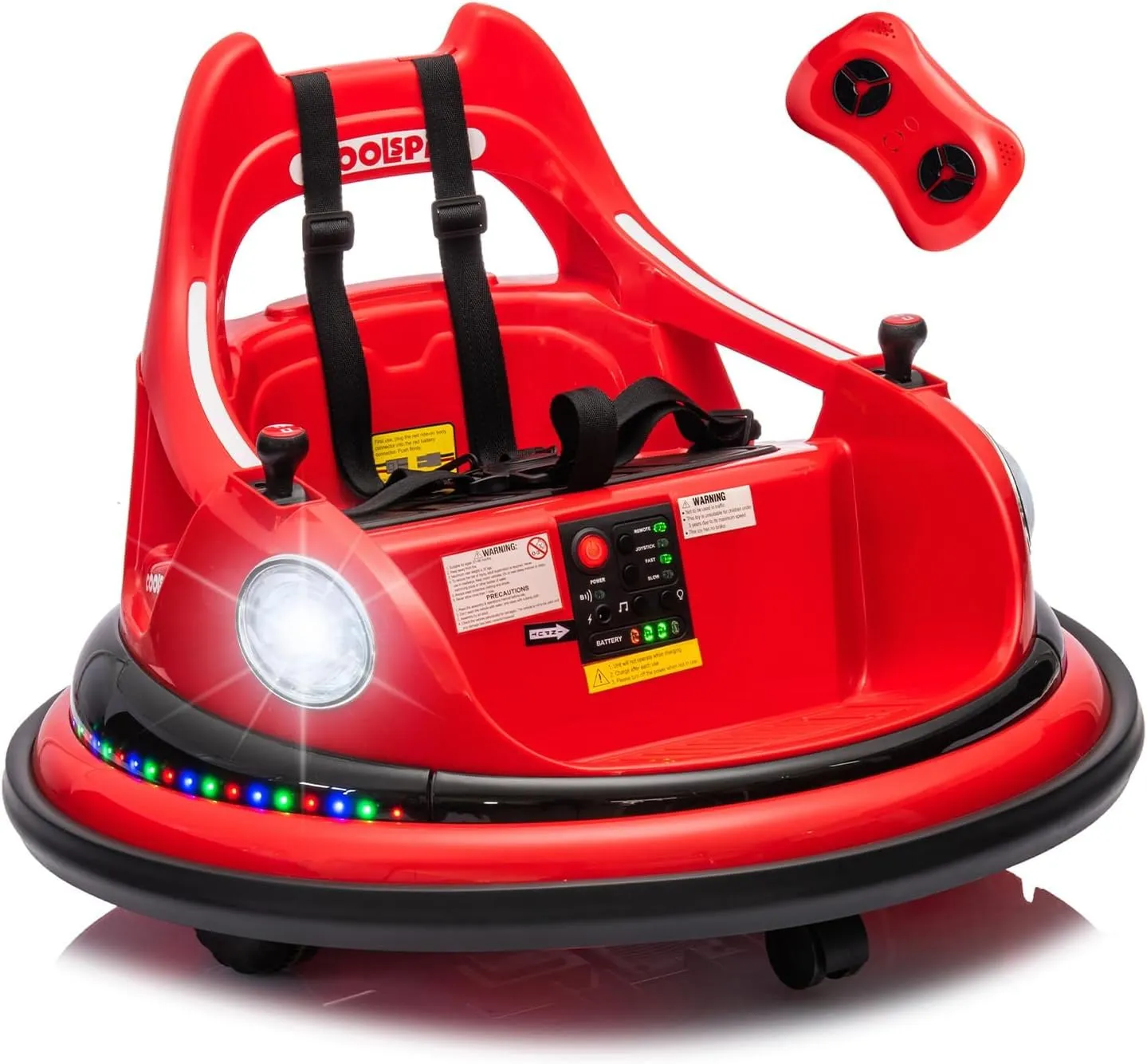 Mondial Toys Autoscontro Elettrico per bambini 12V Macchina Elettrica Rotazione 360° con Telecomando Cintura di Sicurezza a 5 Punti Bluetooth Suoni e Luci a Led | Sicurezza Garantita (Rosso)