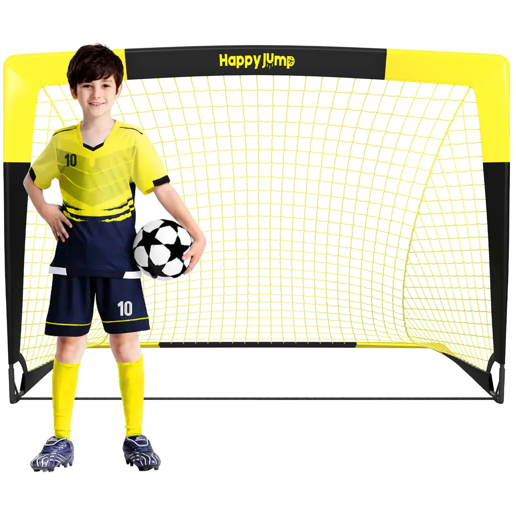 Happy Jump Porta da Calcio Rete da Calcio per Bambini Giardino Allenamento Regalo x1 (4'x3', Nero+Giallo)