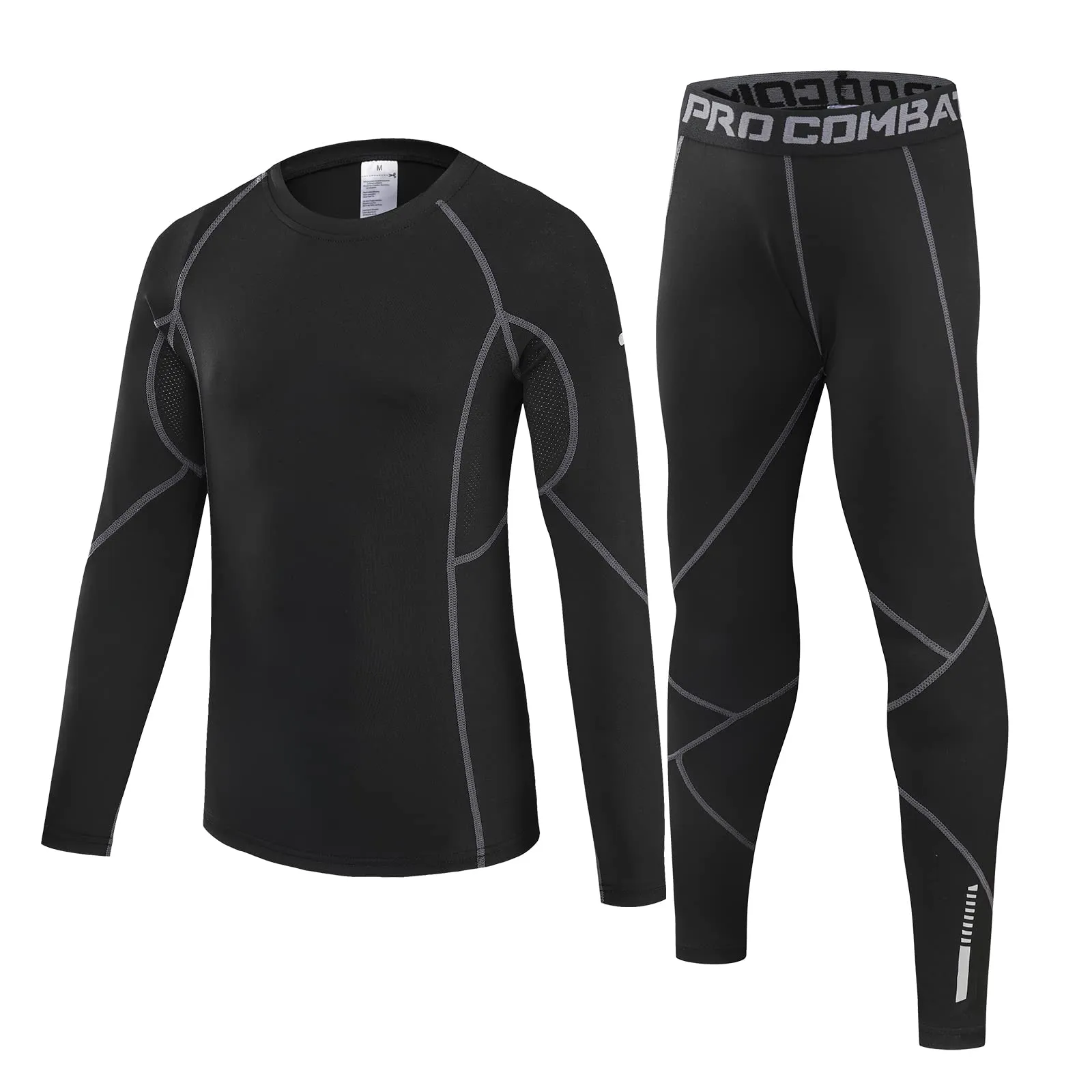 Leeboom Biancheria Intima Termica per Bambini, da Calcio, Traspirante, per Bambini, ad Asciugatura Rapida, per Allenamento, Sci, Ciclismo (Top + Pantaloni), in Pile., S