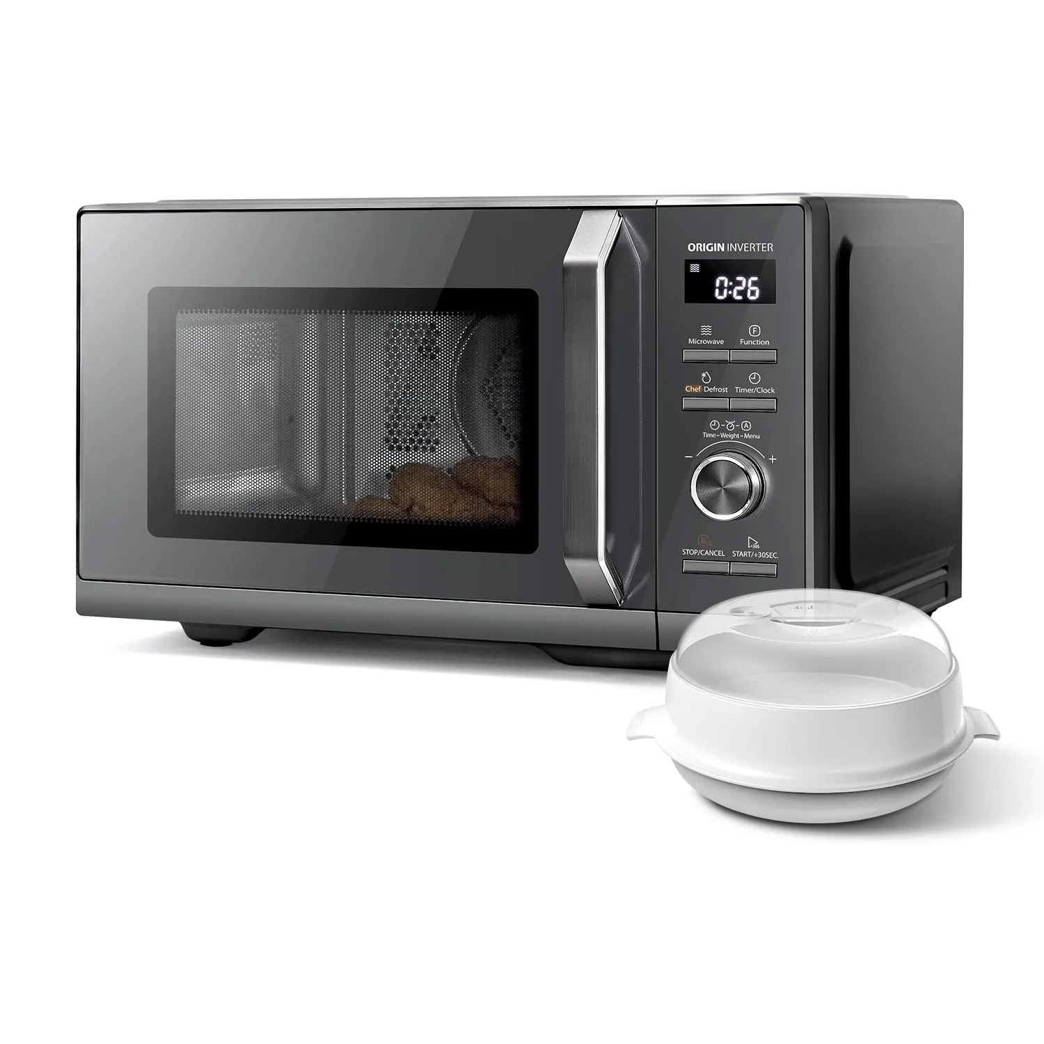 Toshiba Forno a Microonde 26L Aria calda combinata, 6-in-1 900W con Vapore in Grigio Morandi, 6 Programmi 10 Livelli di Potenza, 10 Menu Automatici, MW3-AC26PFI(MG)
