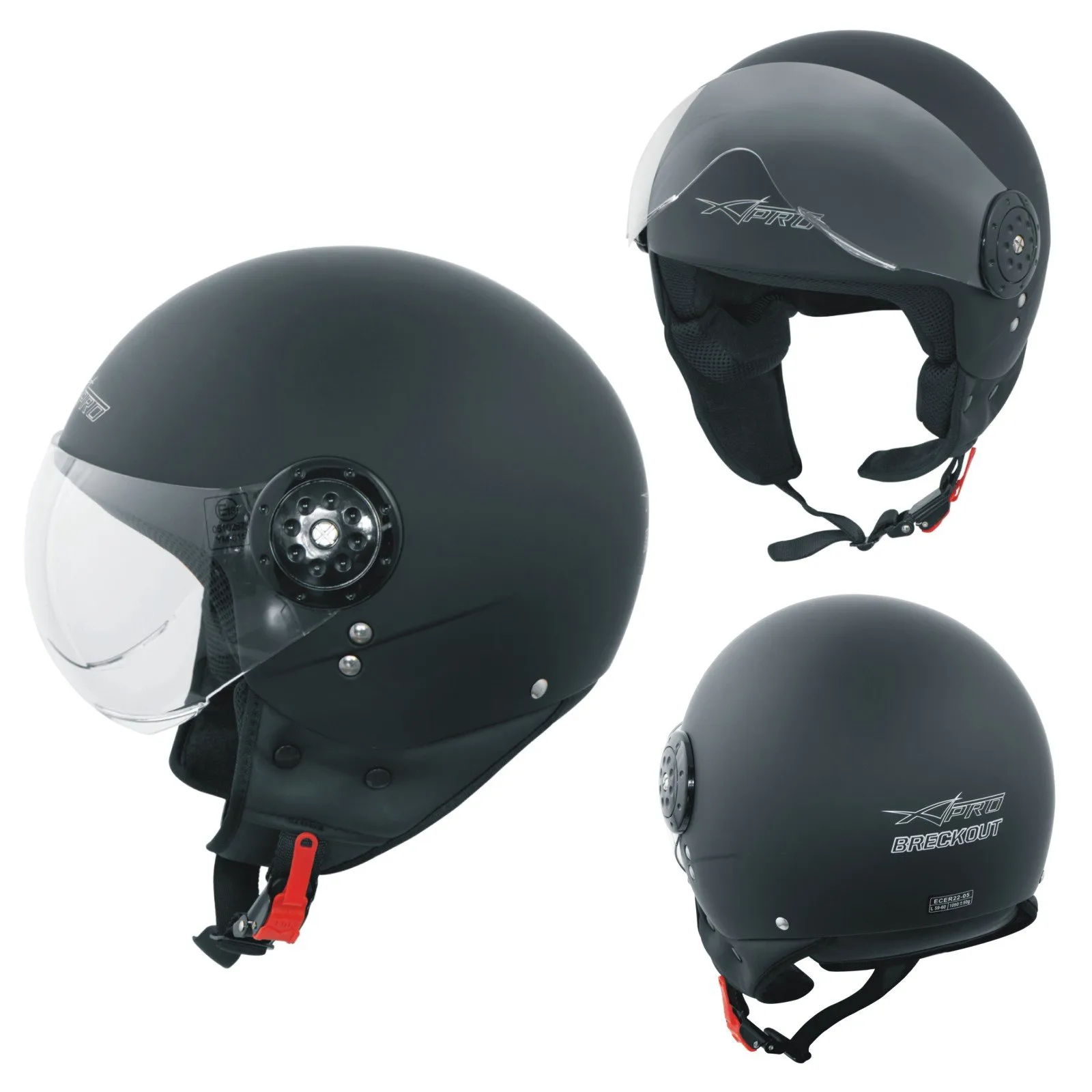 Scooter Moto Casco Jet Omologato ECE 22-06 Visiera Avio Nero Opaco L