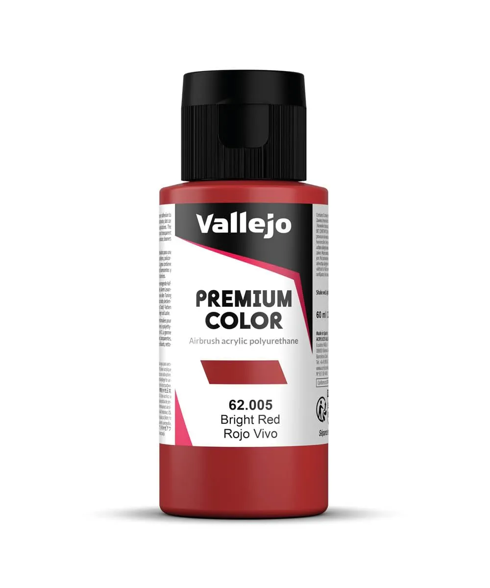 Vallejo Premium Color Pintura Acrilica Rojo Vivo, Alta Resistenza per Aerografo, Ideale per Modellismo e Belle Arti, 60 ml