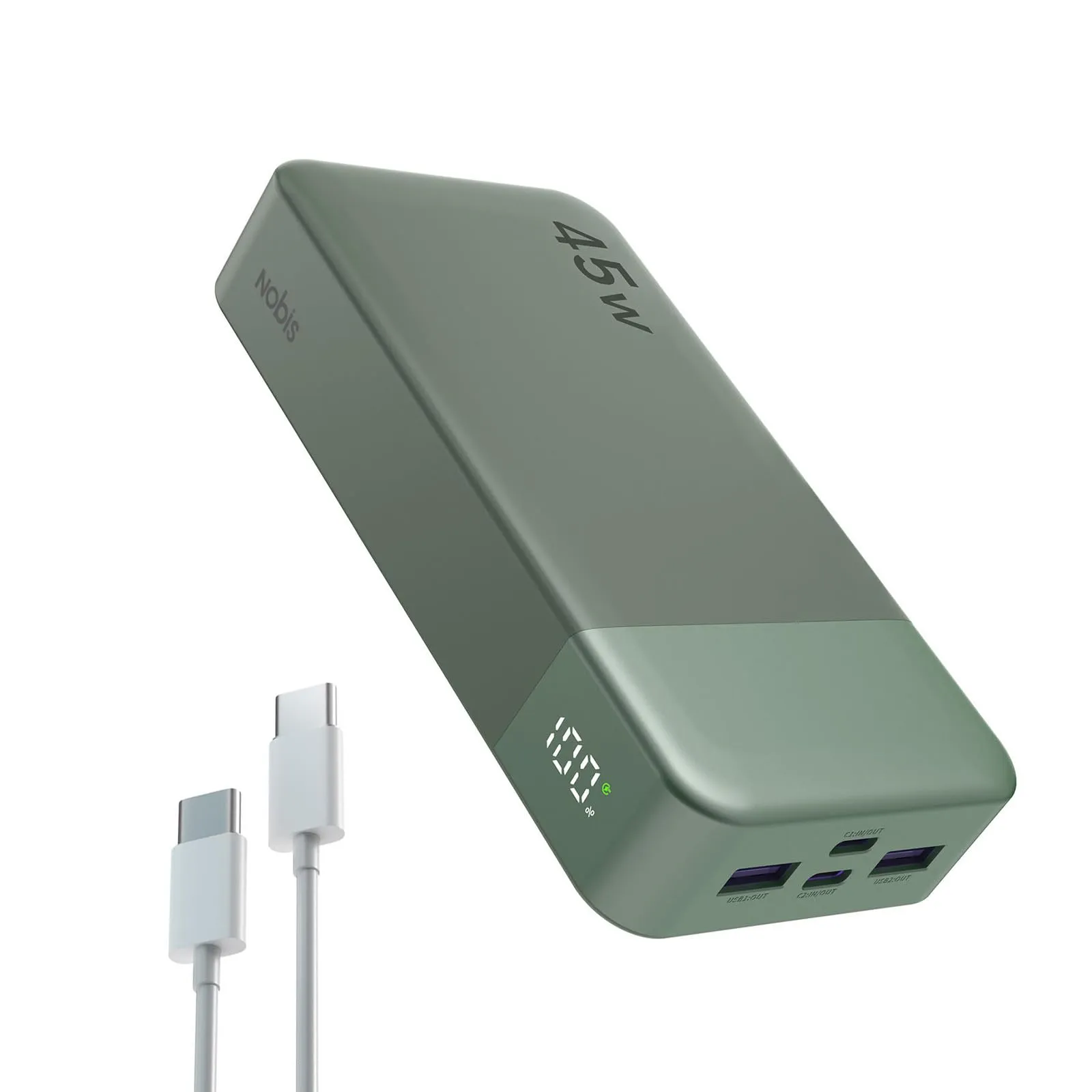 NOBIS Power Bank 20000mAh Powerbank 45 W Fast Charging Caricatore Portatile USB C In & Out, 4 Ports Portable Charger with LED Digital Display, Compatible with Phone 17 S25 (Verde)