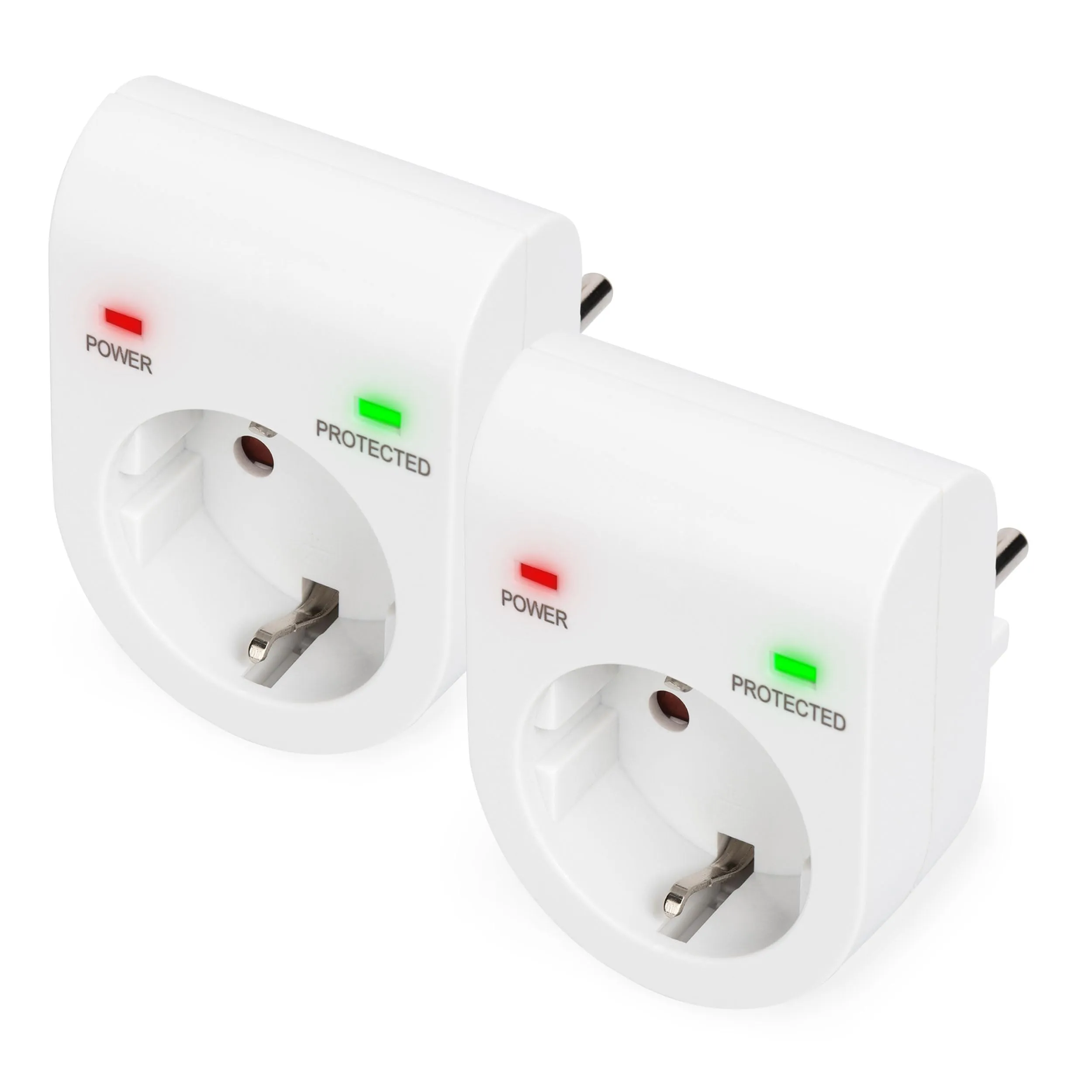 DIGITUS DN-95400 - Adattatore per protezione da sovratensioni - 2 pezzi - 16 A / 230 V / 50 Hz - Max. 3.500 W - Indicatore di stato a LED - Corrente di dispersione max. 13.500 A - Bianco