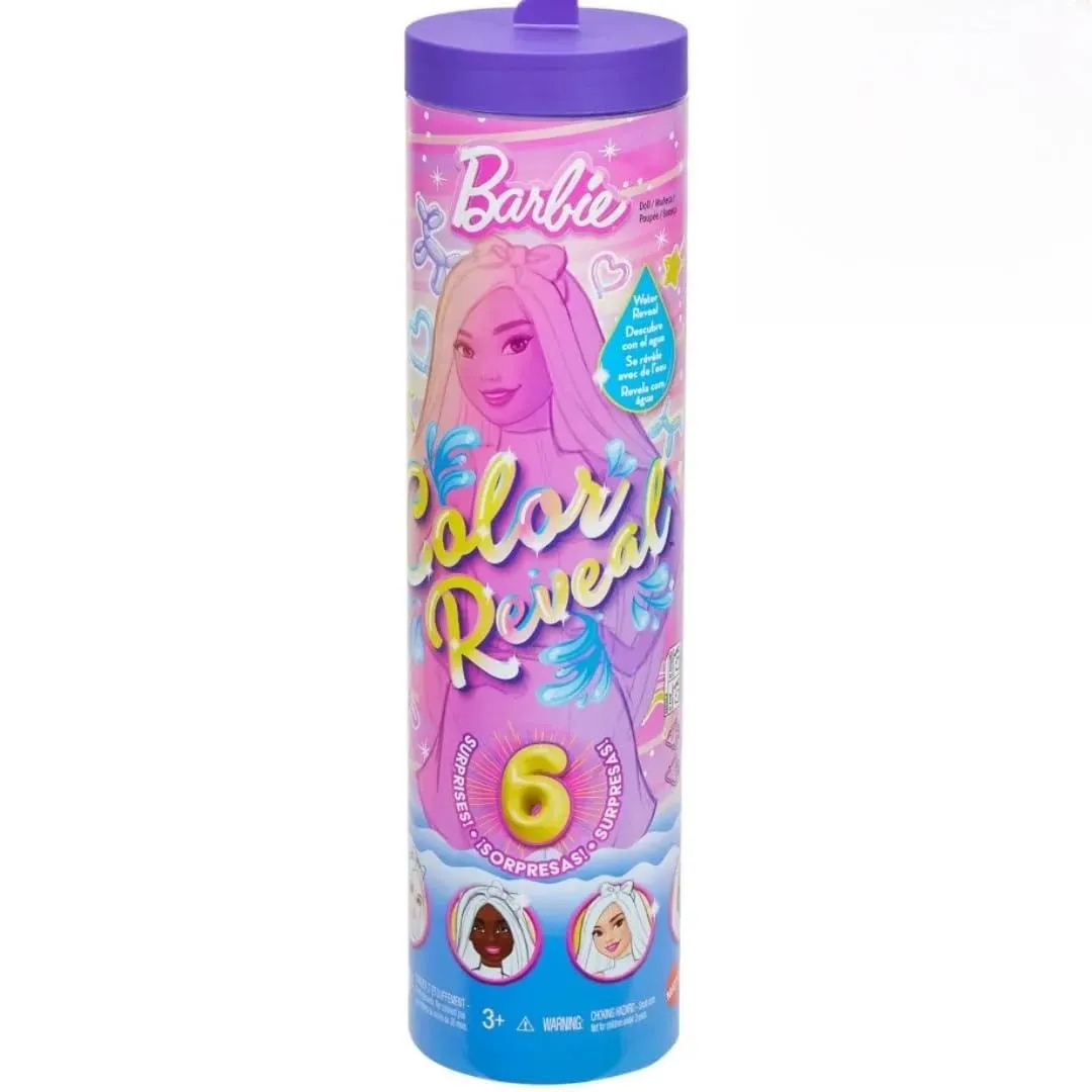 Barbie - Color Reveal Serie Baloon Animals, Bambola Effetto Cambia Colore, con 6 Accessori a sopresa e Un Mini Palloncino a Forma di Animale Inclusi, Giocattolo per Bambini, 3+ Anni, JFV58