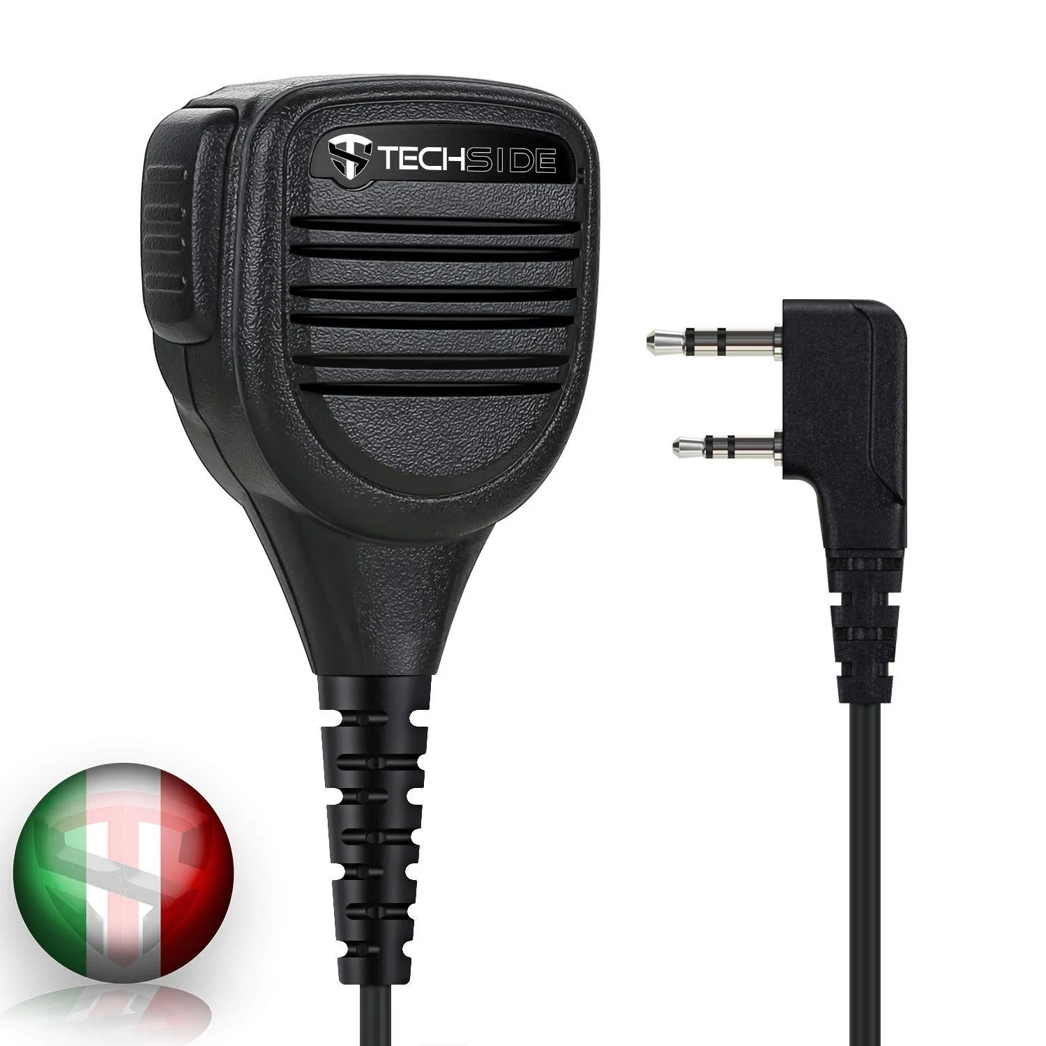 TechSide Microfono Altoparlante Impermeabile IP54 con PTT per Baofeng UV 5R, Radio Ricetrasmittente CB Midland Compatibile con 2 Pin Kenwood Radio Midland G10 G11 Clip 360° Jack 3.5mm walkie talkie